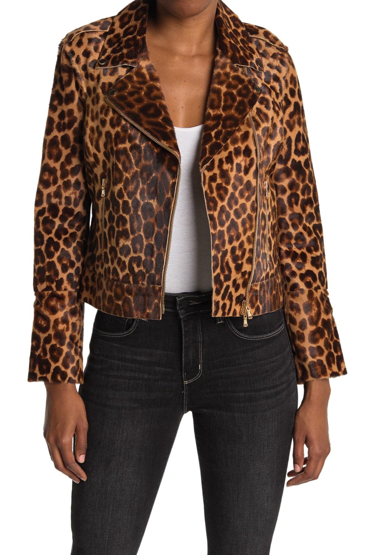 L'Agence Leopard Print Leather Moto Jacket in Natural | Lyst