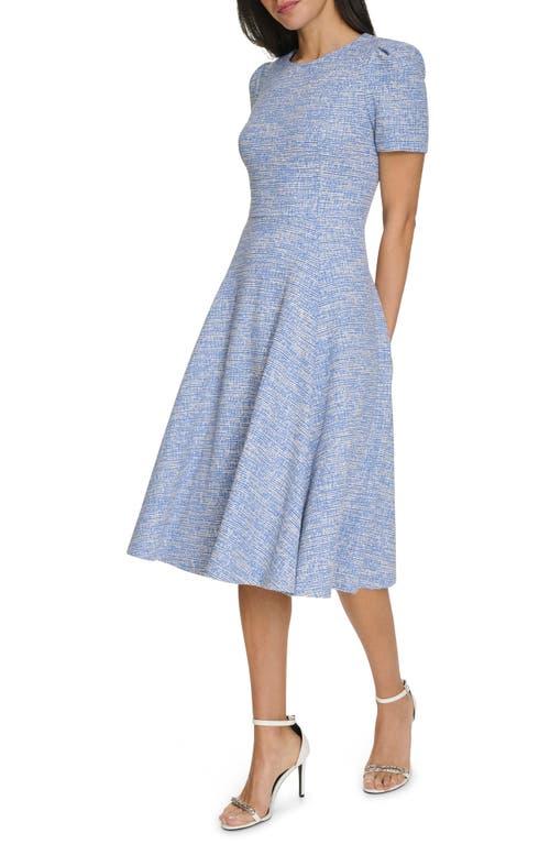 Calvin Klein Short Sleeve Tweed Fit Flare Midi Dress in Blue Lyst