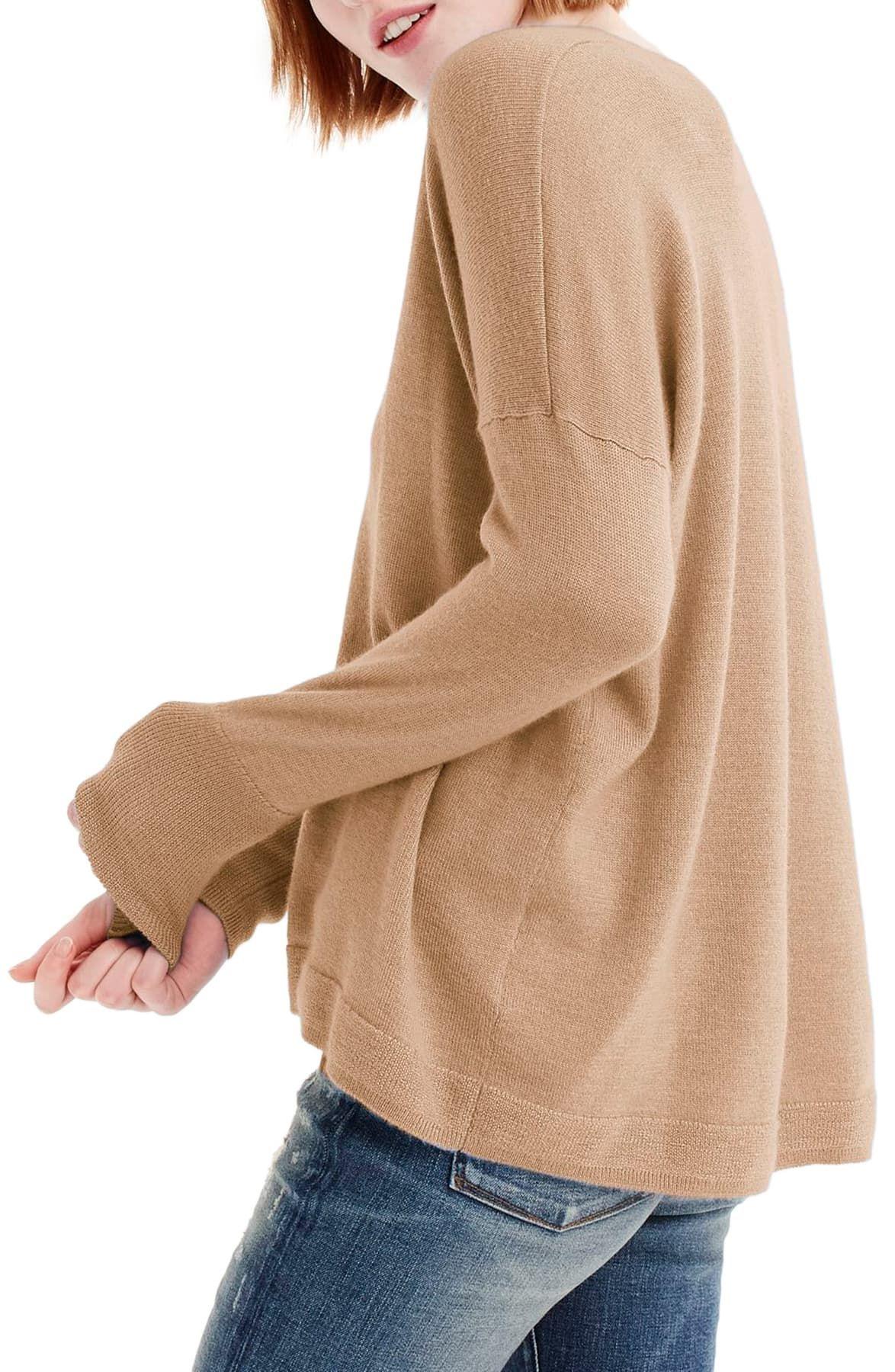 J.Crew Vneck Boyfriend Cashmere Sweater in Heather Camel (Natural) Lyst