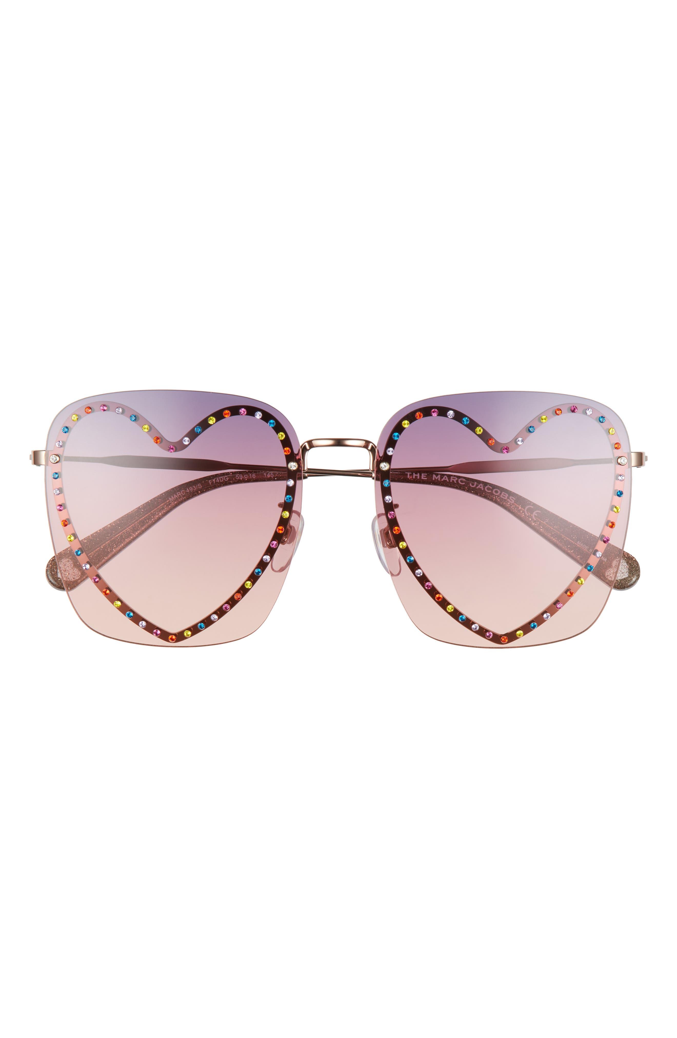 Marc Jacobs The 59mm Embellished Heart Square Sunglasses In Purple  Black/violet Shaded At Nordstrom Rack | Lyst