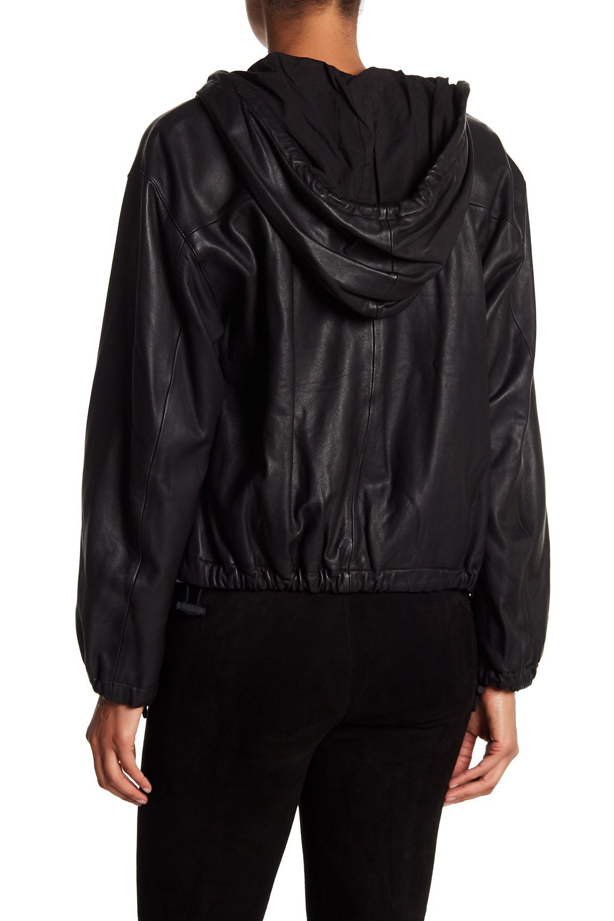 vince leather hoodie