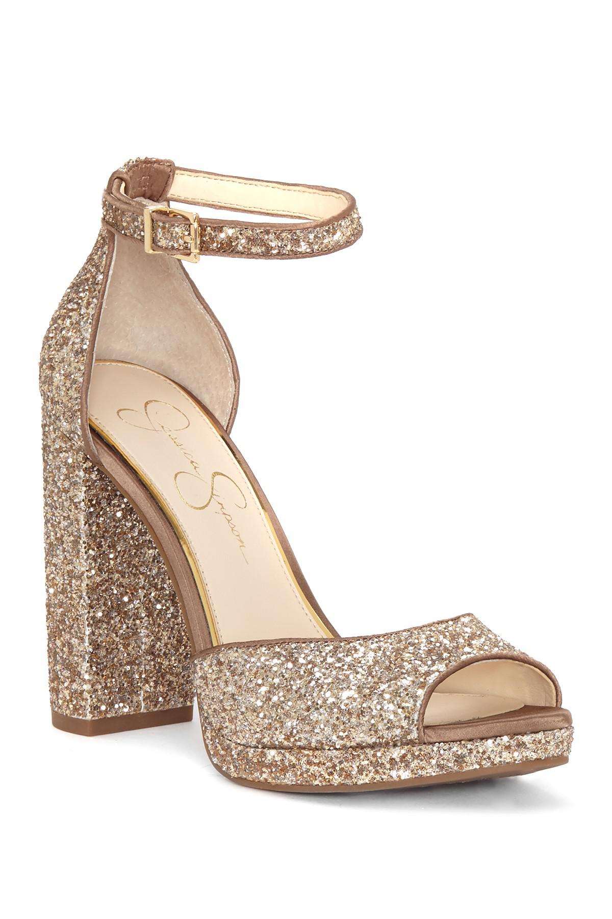 glitter platform block heels