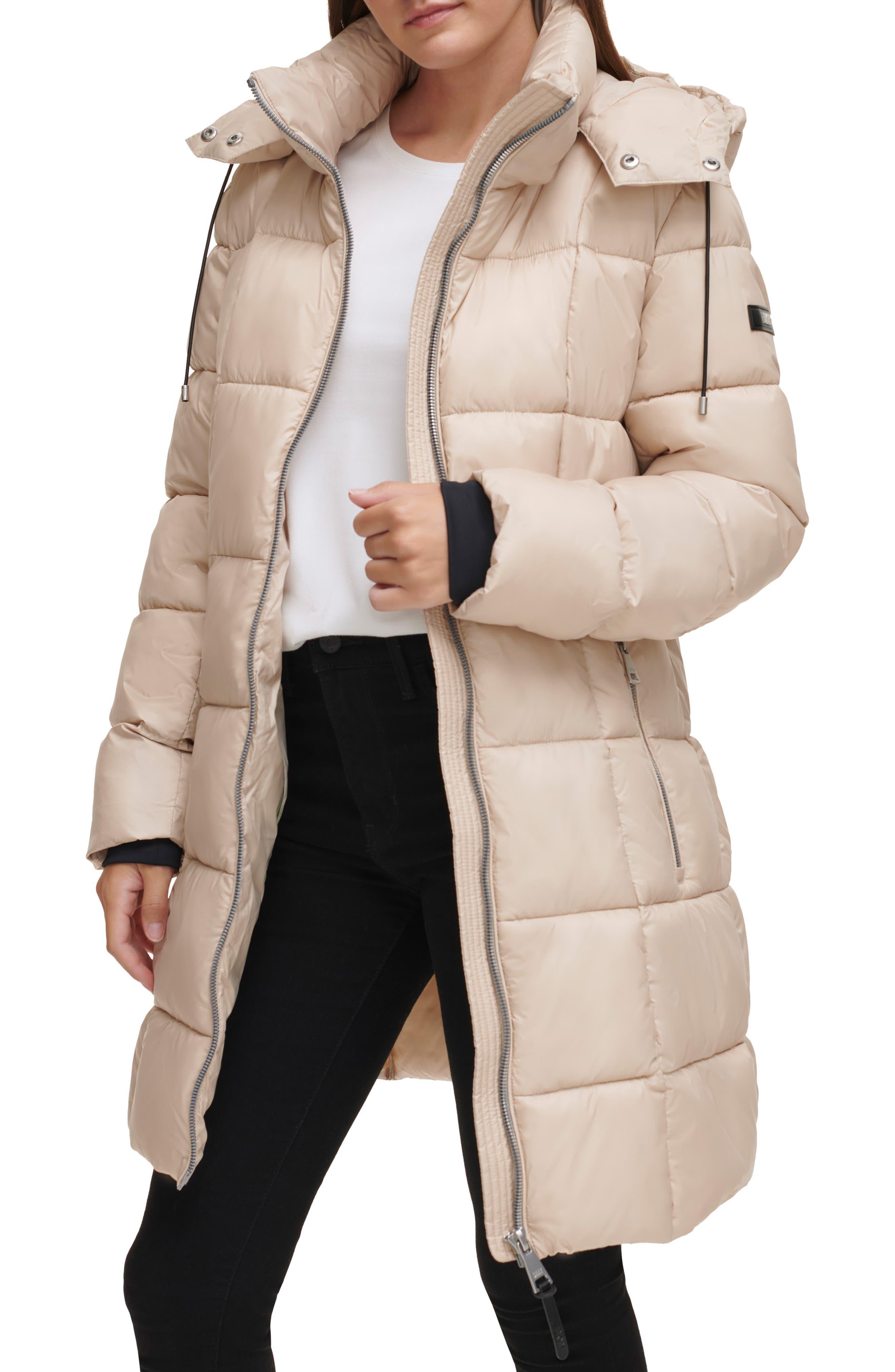 DKNY Core Walker Twill Puffer Coat in Natural Lyst