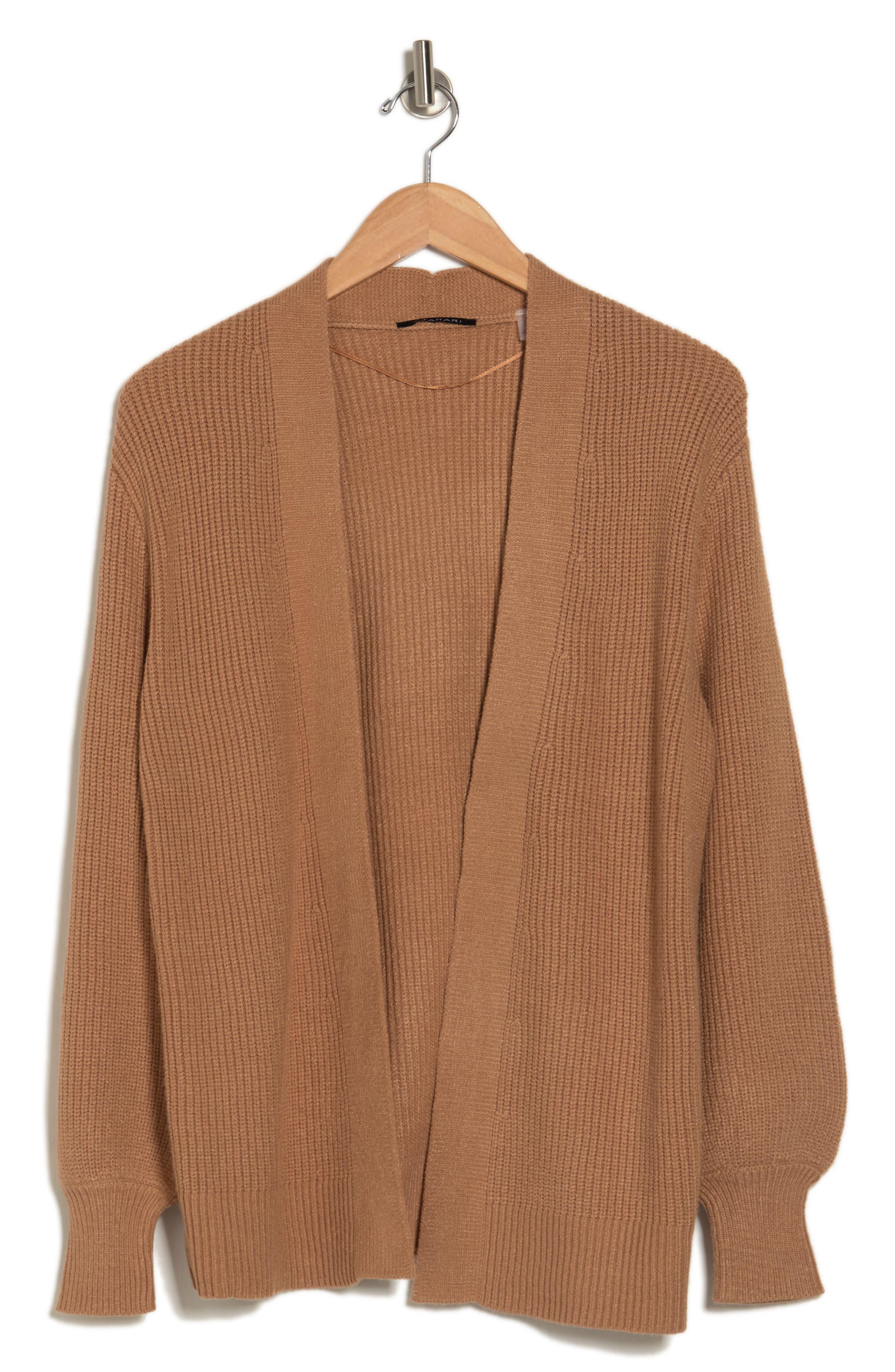 T Tahari Shaker Stitch Open Front Cardigan In Perfect Camel At
