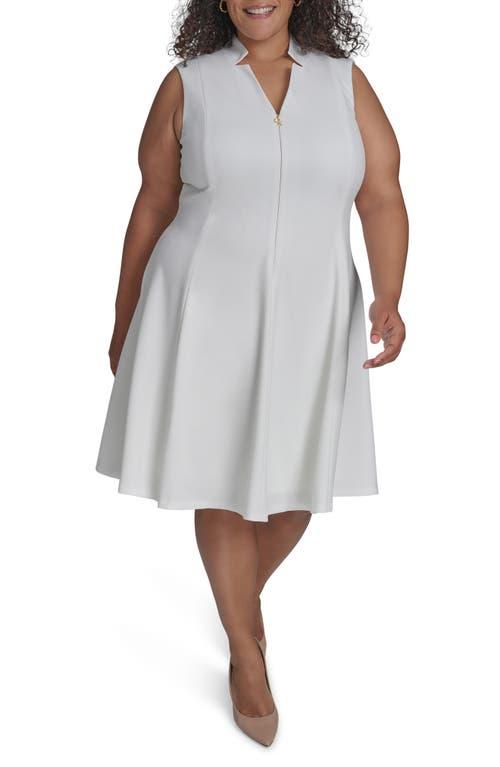 chinese dress ladies Calvin Klein Scuba Crepe Midi A-Line Dress with Puckered 3/4 Sleeves Black  6 at Amazon Women's Clothing store main image 1