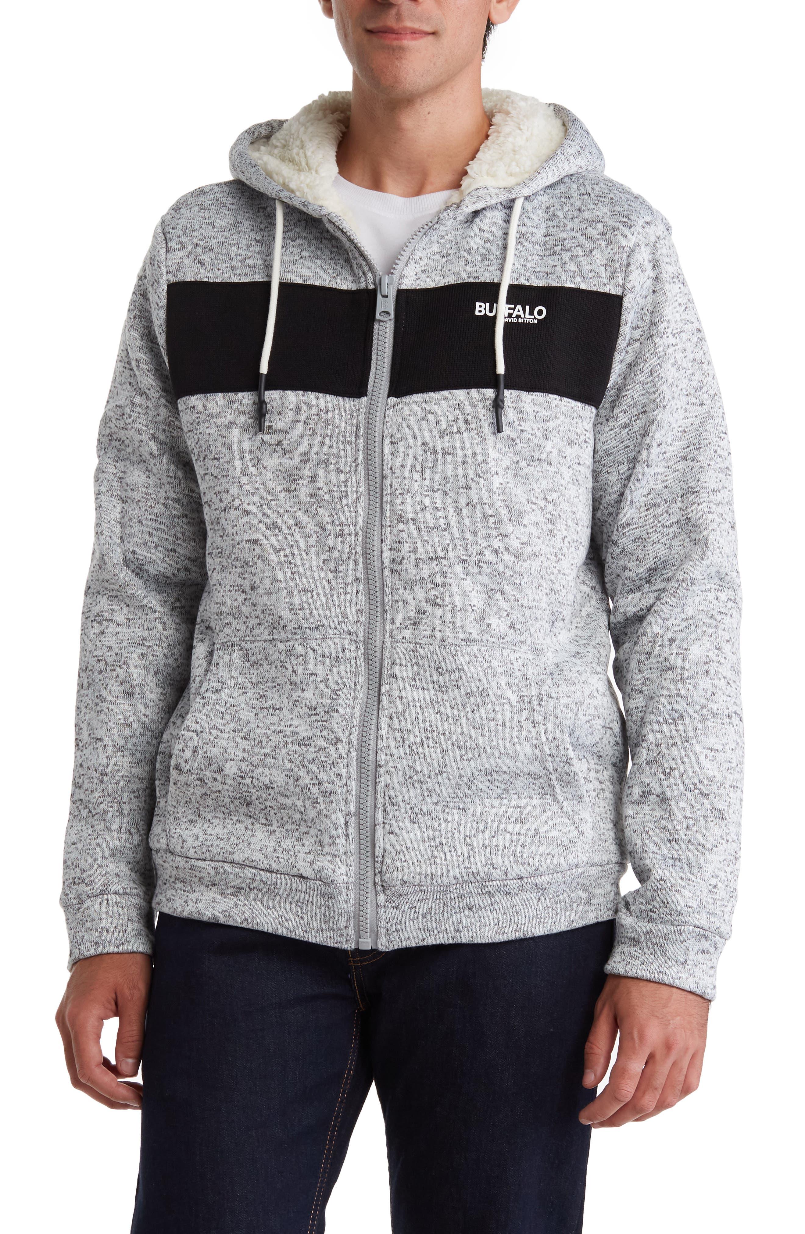 Buffalo David Bitton Finnley Faux Shearling Lined Fleece Hoodie In Heather  Grey Mix At Nordstrom Rack in Gray for Men | Lyst