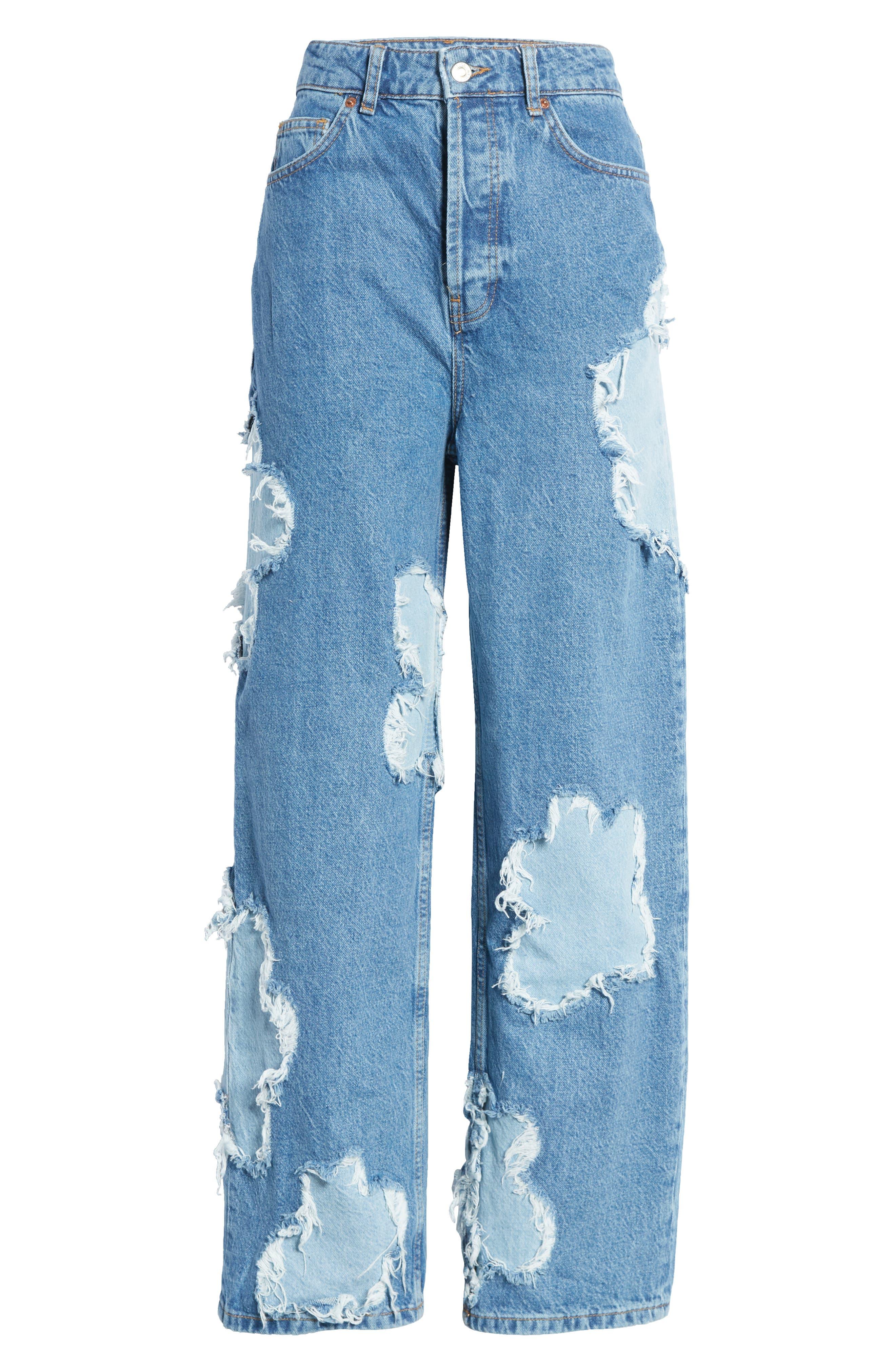 TOPSHOP Oversize Straight Leg Jeans In Mid Blue At Nordstrom Rack | Lyst