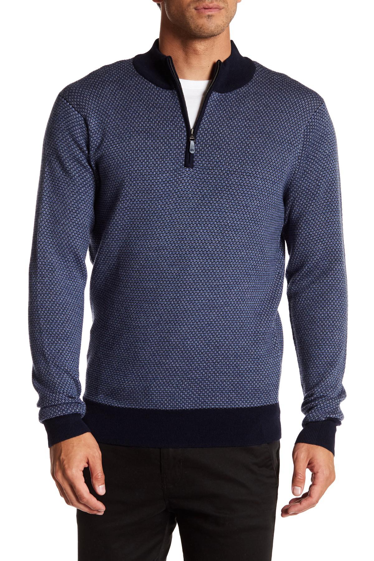 Peter Millar Jacquard Quarter Zip Merino Wool Sweater in ...