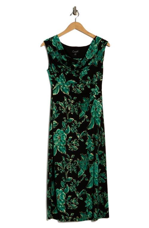 Connected Apparel Cowl Neck Floral Midi Sheath Dress in Green | Lyst