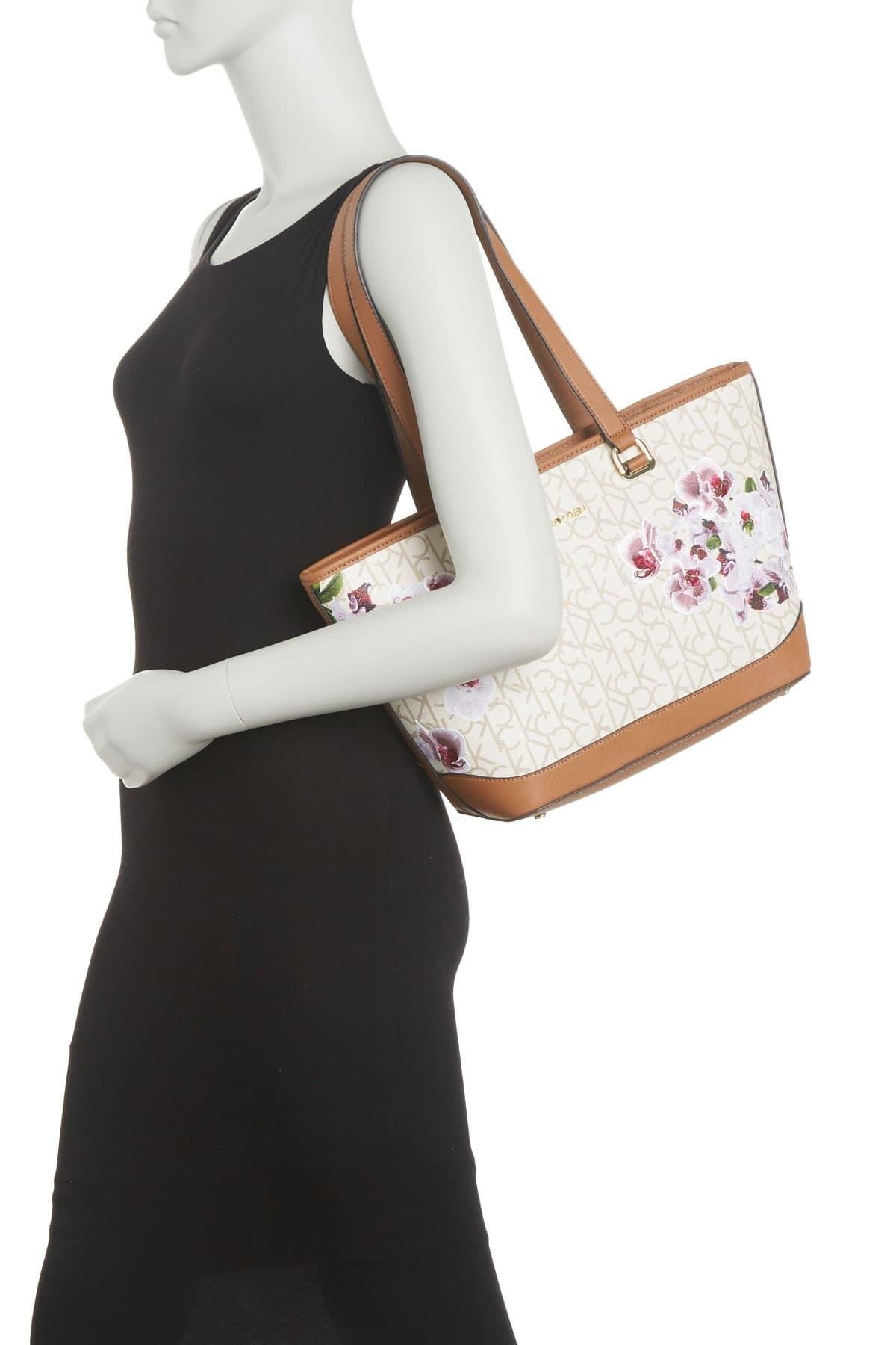 calvin klein janae orchid logo tote