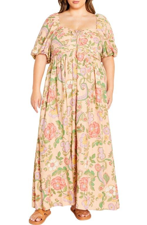 City Chic Ellea Puff Sleeve Maxi Dress in Natural Lyst