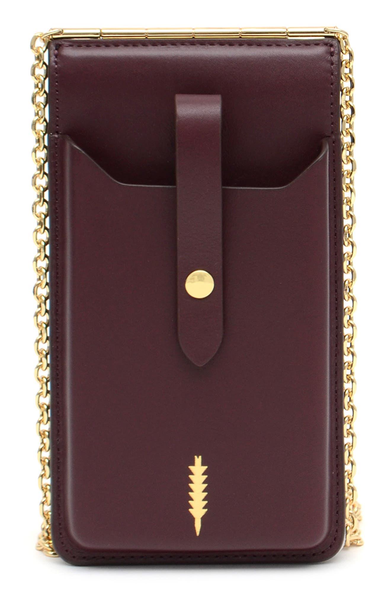 thacker Nora Phone Leather Crossbody Bag In Dark Cherry At