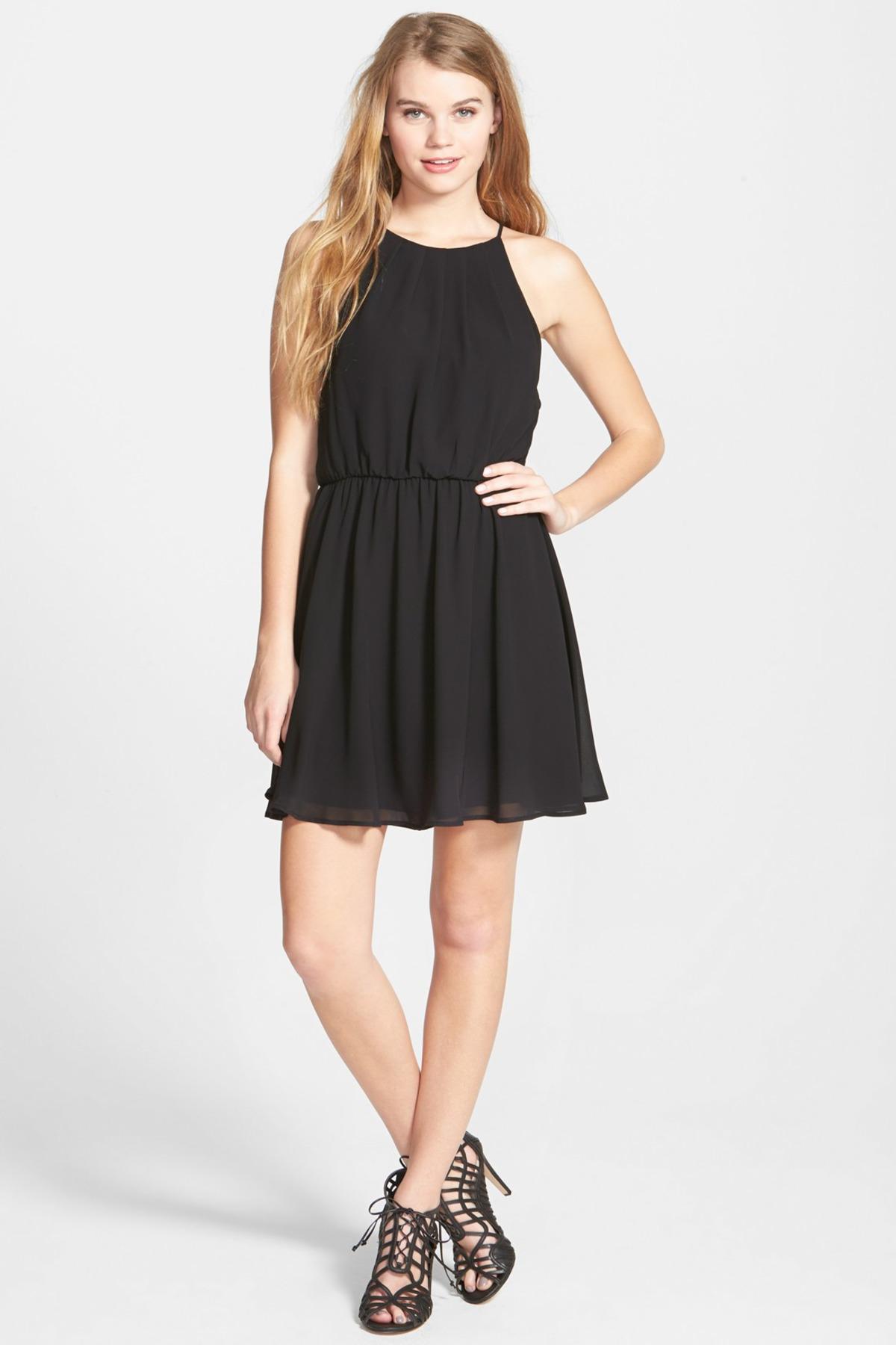 Lush Blouson Chiffon Skater Dress in Black Lyst