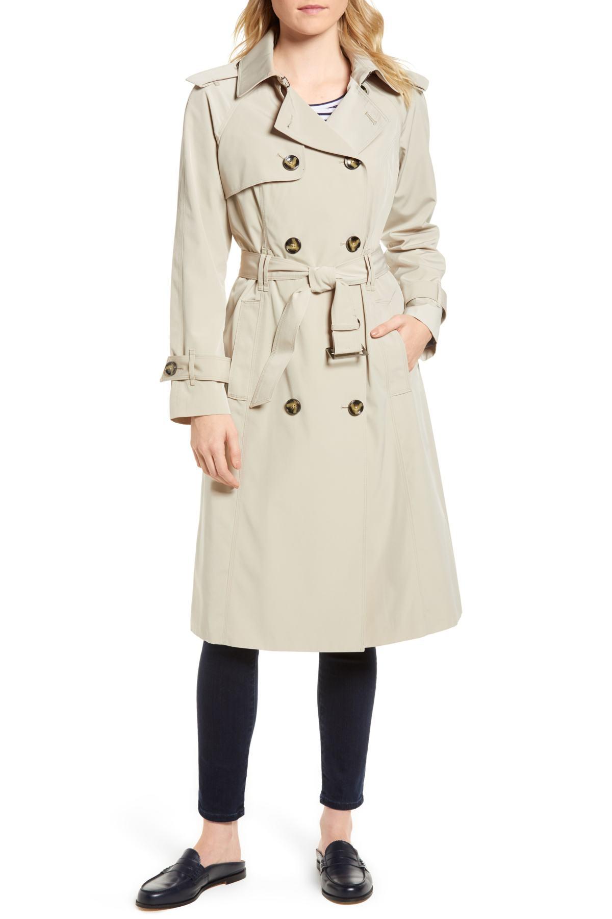 London Fog Synthetic Long Double Breasted Trench Coat in Stone (Natural) - Lyst
