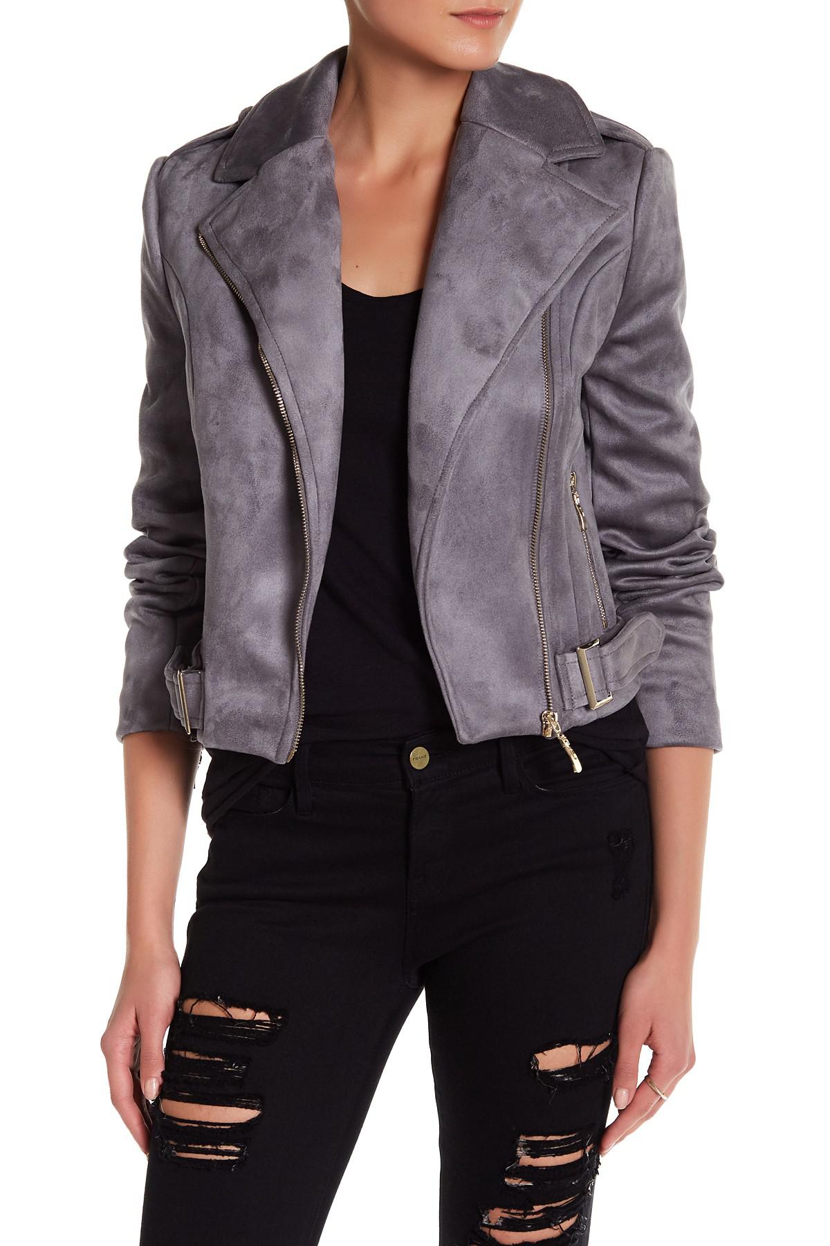 Romeo and Juliet Couture Suede Jacket in Gray | Lyst