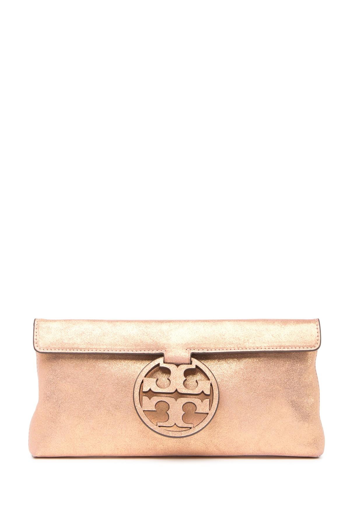 Tory Burch Leather Miller Metallic Clutch - Lyst