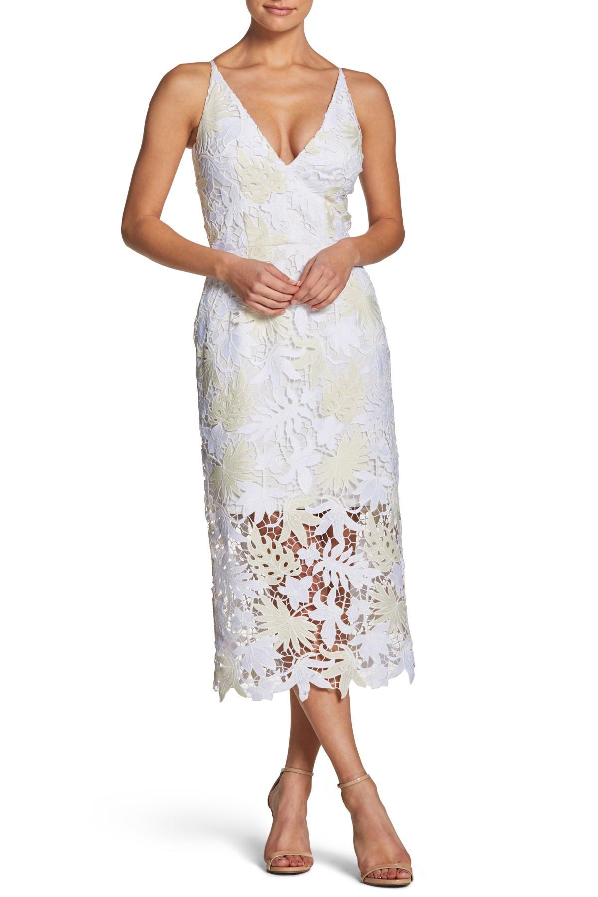 Dress the Population Summer Aurora Lace Midi Dress in Eggshell/White ...