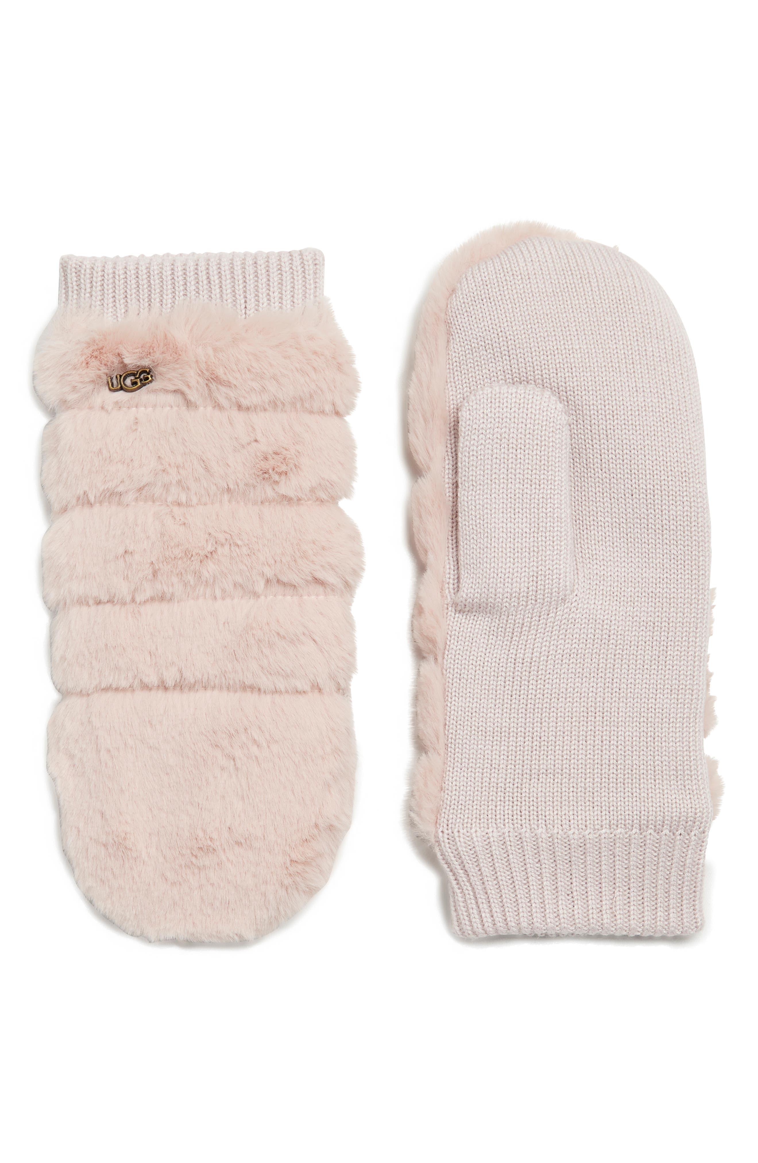 UGG Faux Fur Mittens In Pink Crystal/pink Crystal At Nordstrom Rack | Lyst