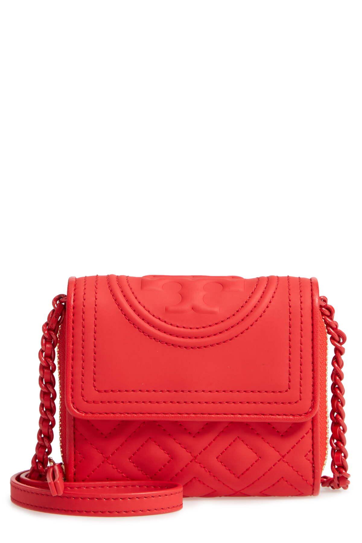 Tory Burch Mini Fleming Matte Wallet On A Chain in Red - Lyst