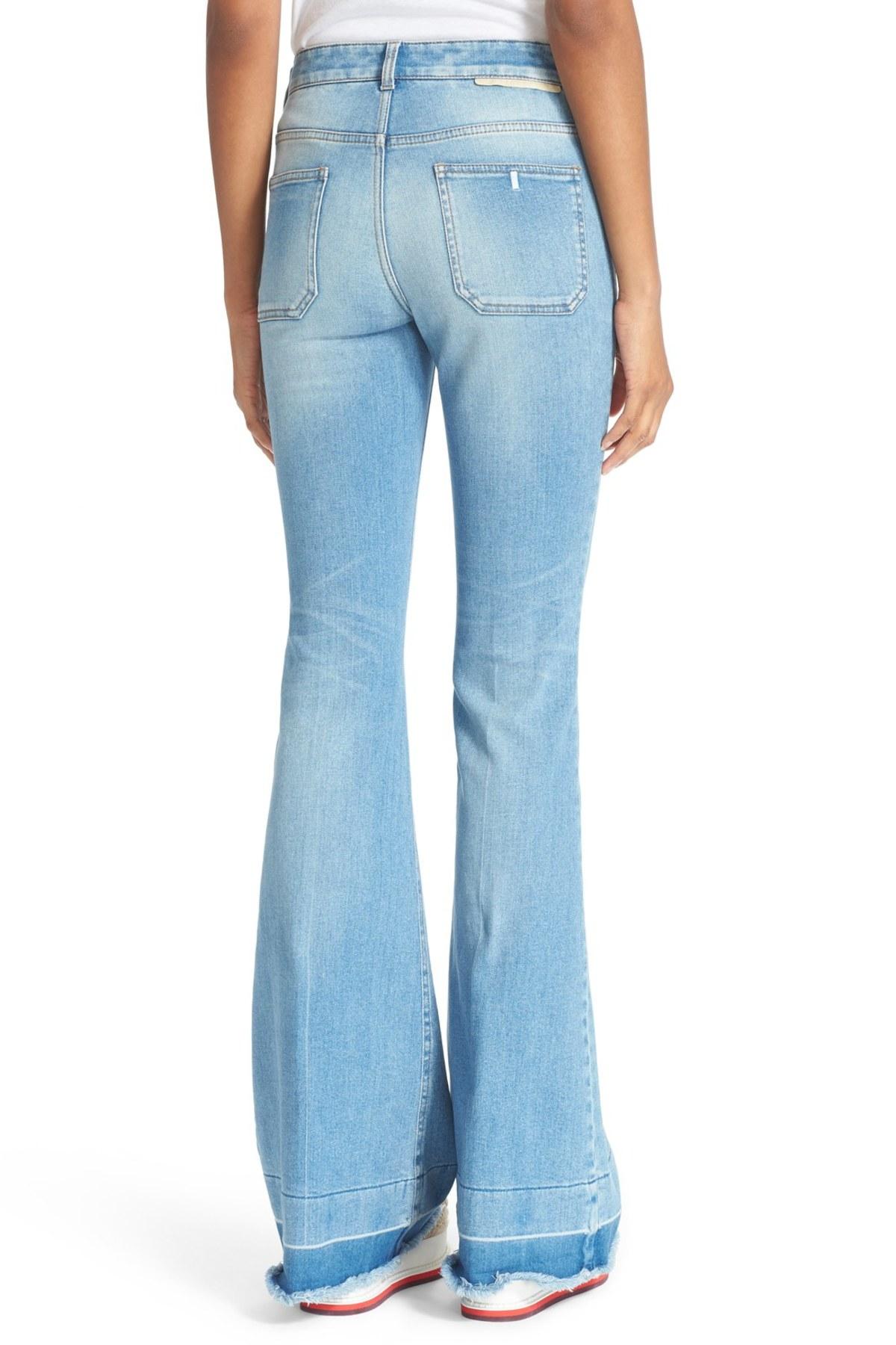 light blue flared trousers