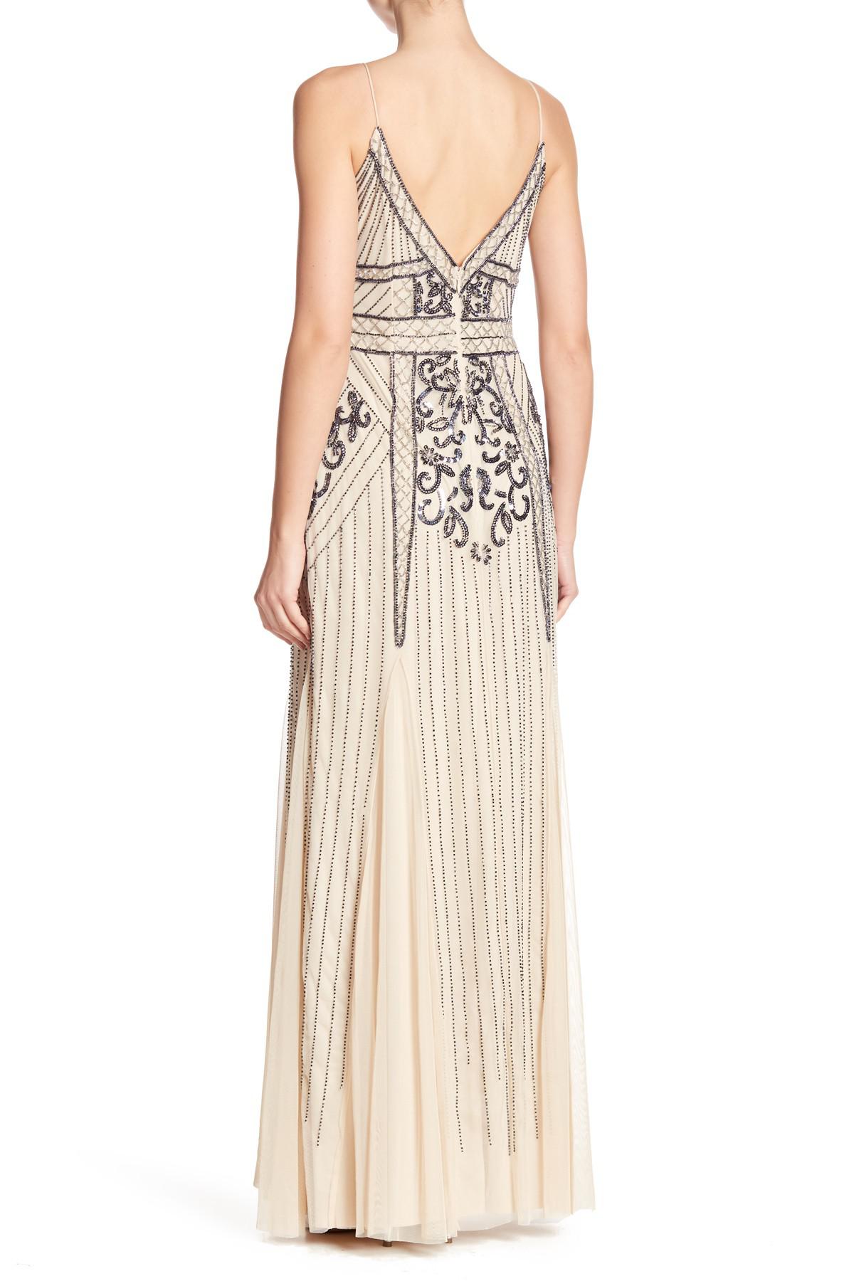 Marina Synthetic Beaded V-neck Gown in ...