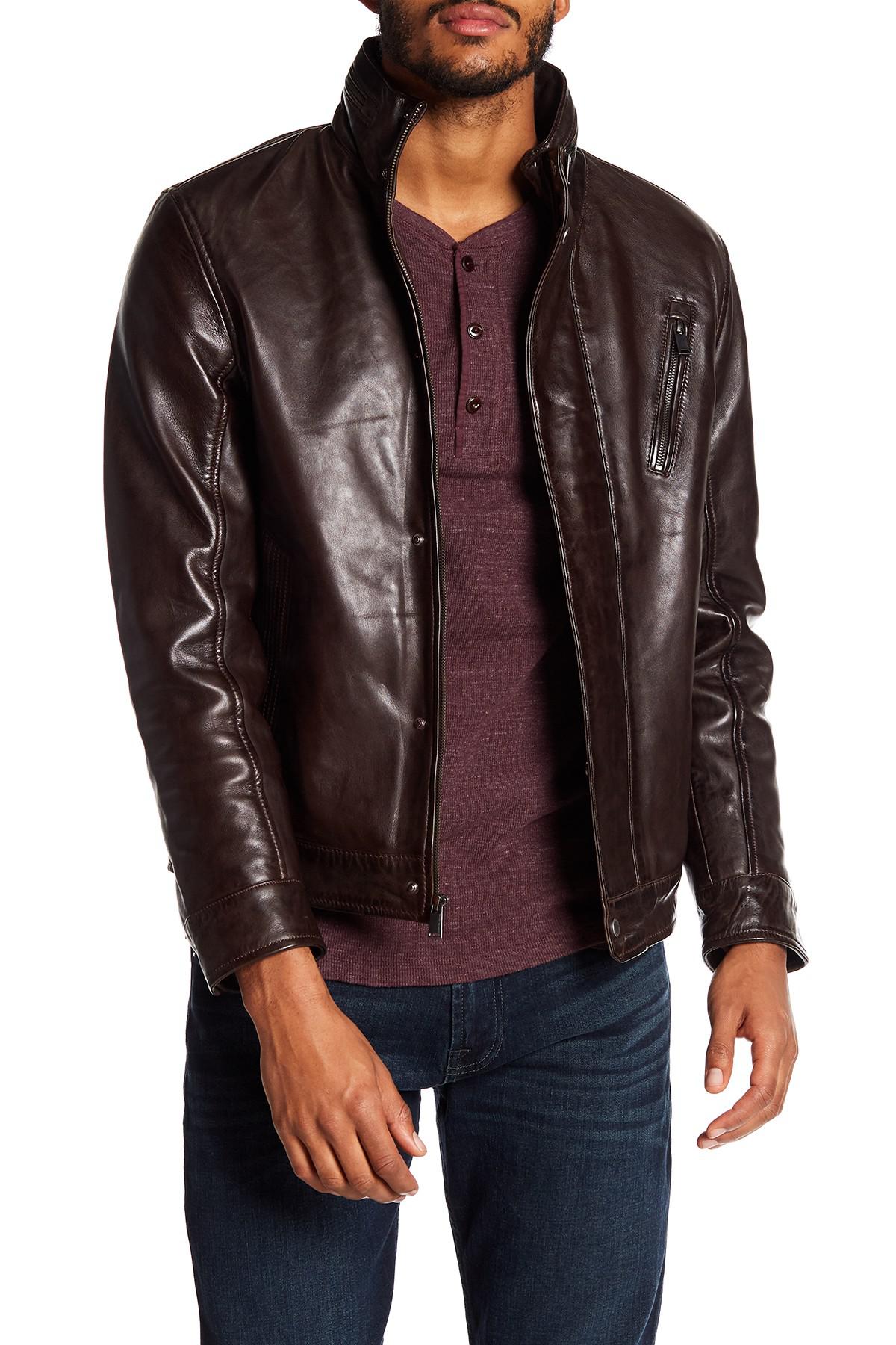 Lyst Boston Harbour Vintage Stand Collar Lamb Leather Jacket In Boston Harbour Vintage Men S Brown Stand Collar Lamb Leather Jacket