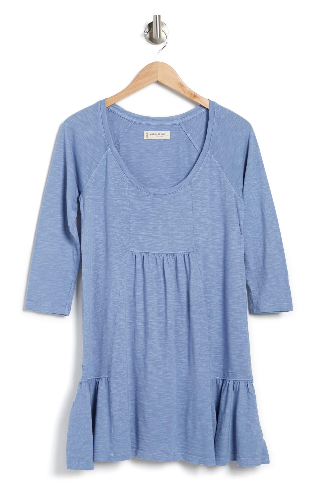 Lucky Brand Weekend Cotton Blend Babydoll Dress in Blue