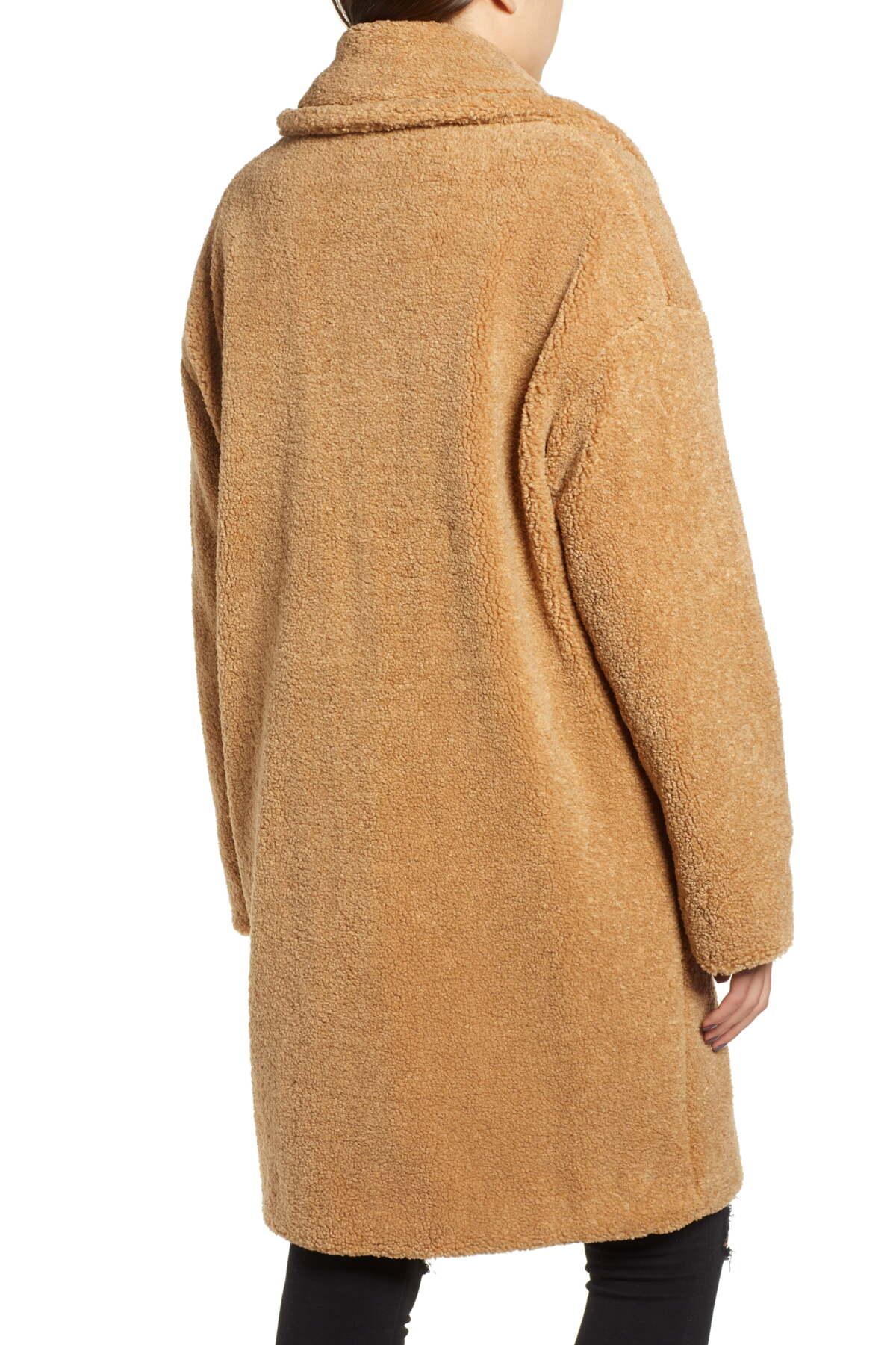 Kendall Kylie Faux Fur Teddy Coat In Camel Natural Lyst