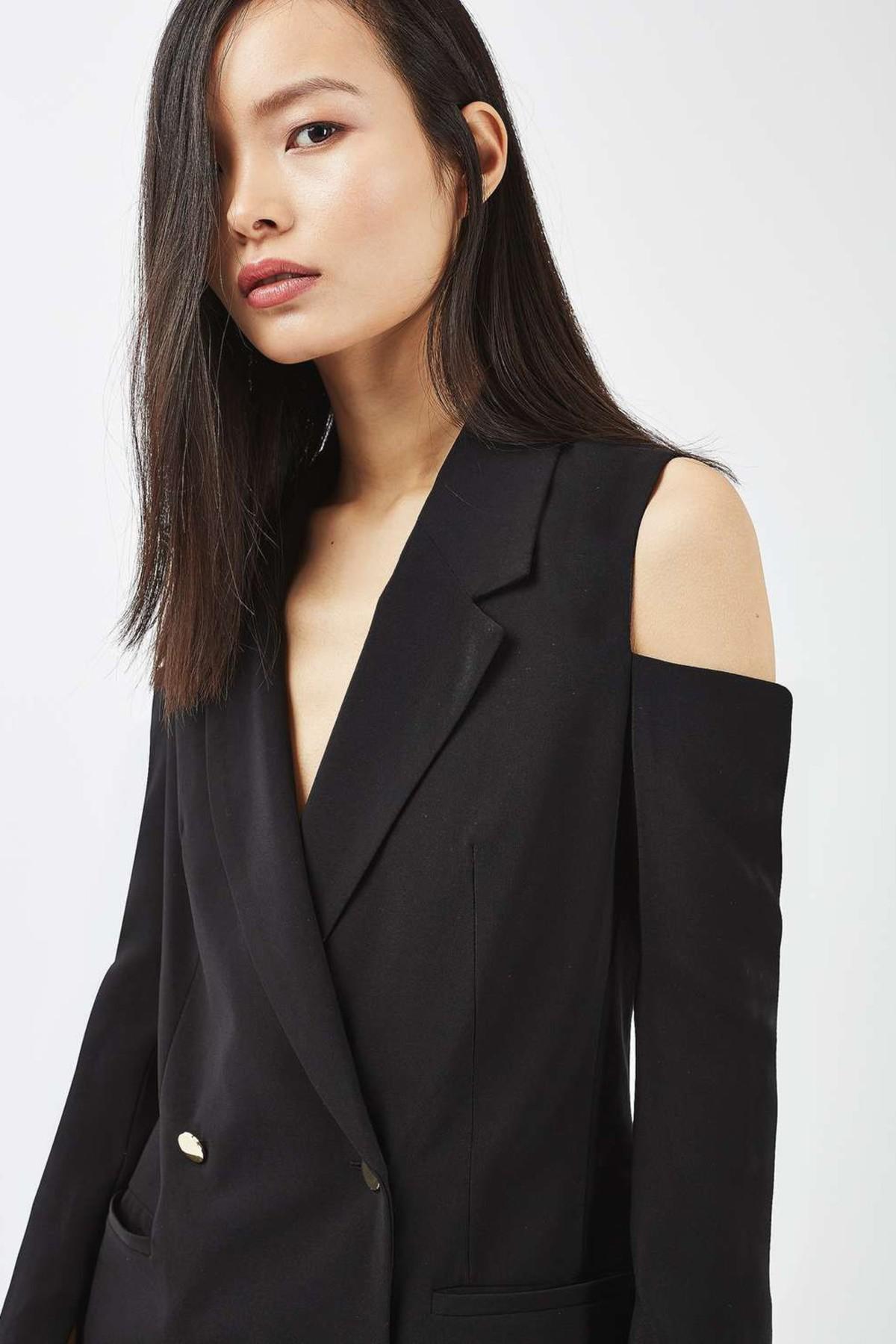 TOPSHOP Cold Shoulder Blazer Dress in Black | Lyst