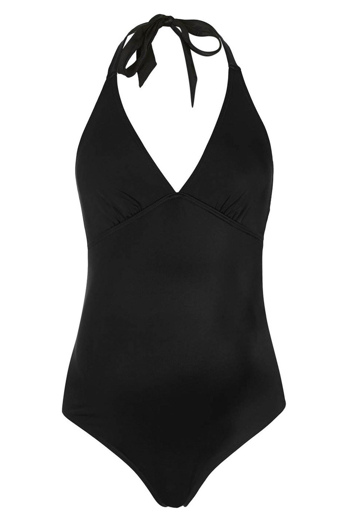 Solid Halter Onepiece Maternity Swimsuit in Black Lyst