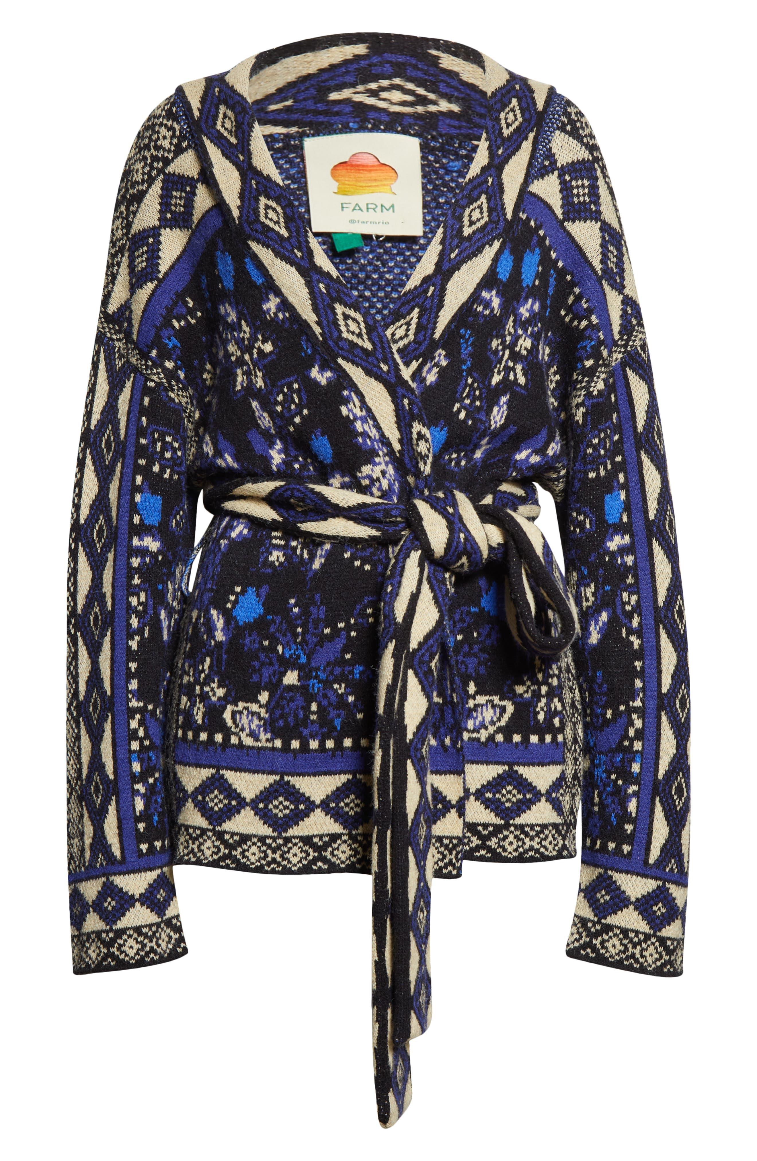 FARM Rio Macaw Forest Belted Cardigan In Macaw Forest Black At Nordstrom  Rack in Blue | Lyst