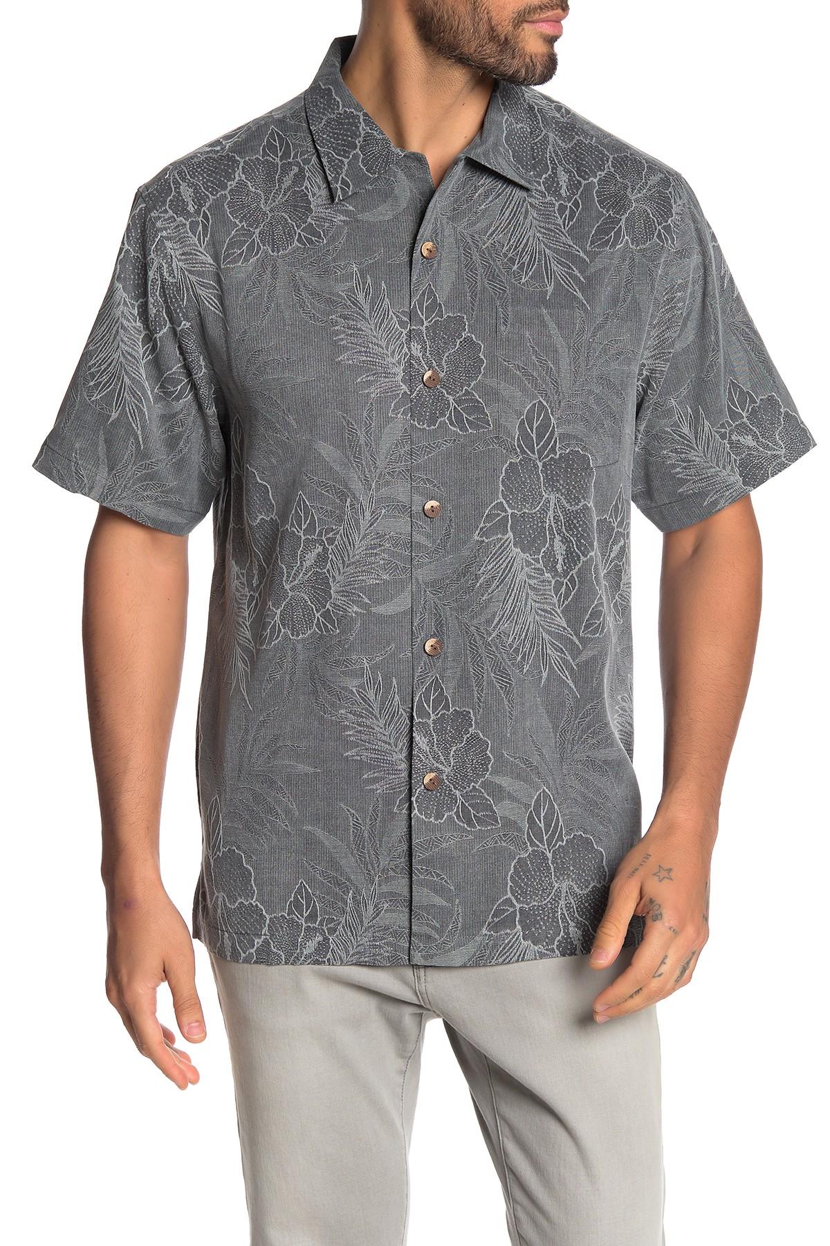 Tommy Bahama Oceanside Tropics Button Down Silk Hawaiian Shirt in Black ...