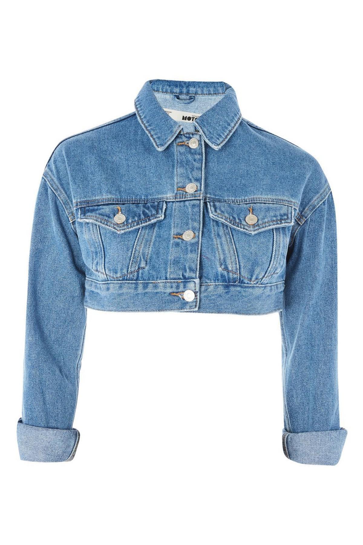 Lyst Shrunken Crop Denim Jacket in Blue