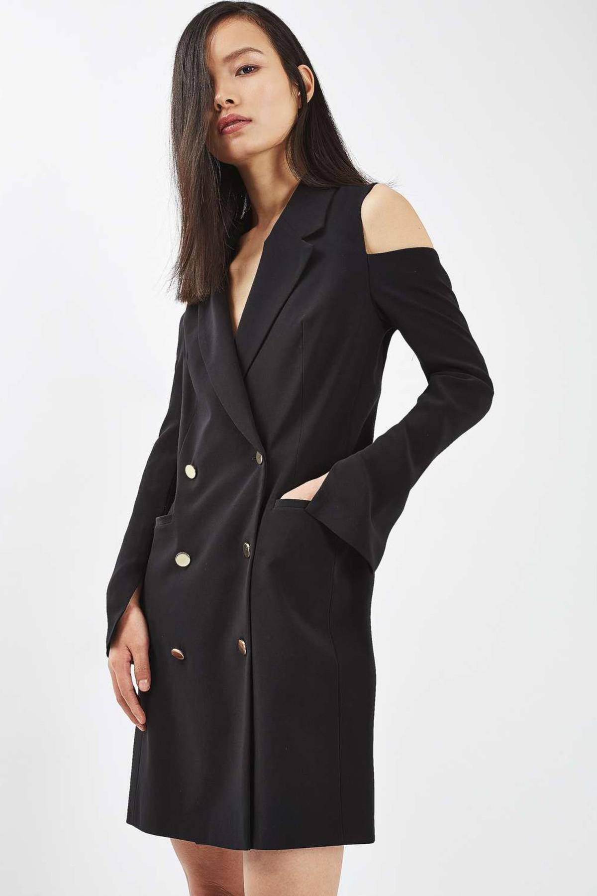 TOPSHOP Synthetic Cold Shoulder Blazer Dress in Black | Lyst