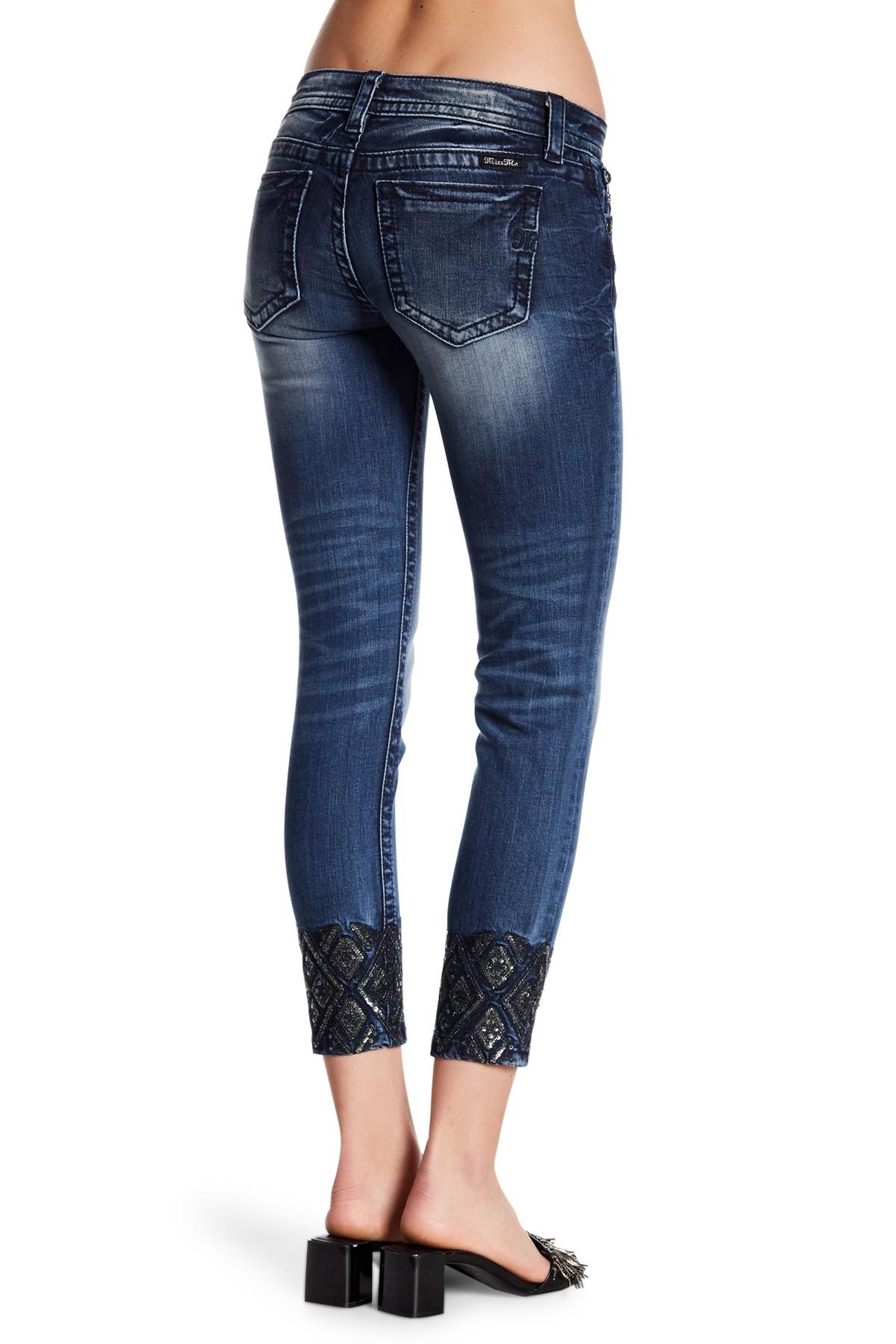Miss Me Denim Embellished Cuff Ankle 