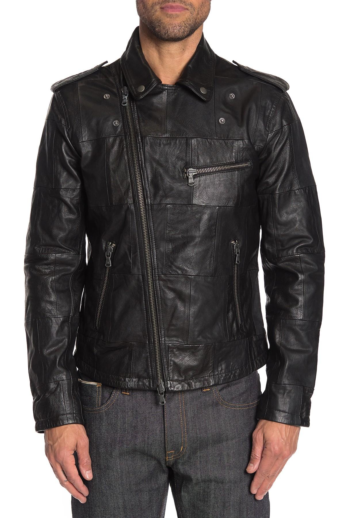 John Varvatos Patchwork Leather Moto Jacket in Black for Men - Lyst