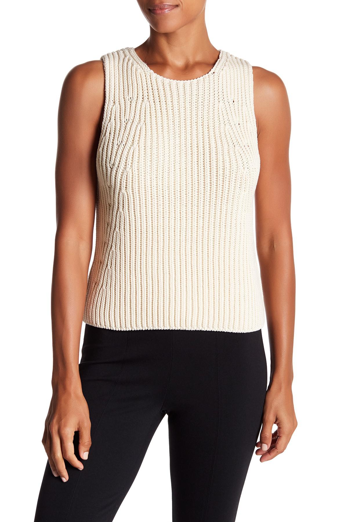 Vince Cotton Chunky Ribbed Knit Tank Top in White | Lyst