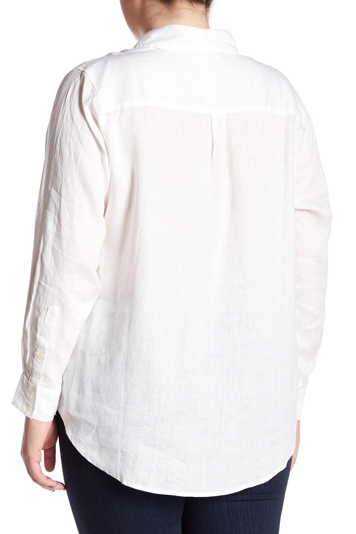 Workshop Long Sleeve Button Down Linen Shirt (plus Size) in White - Lyst