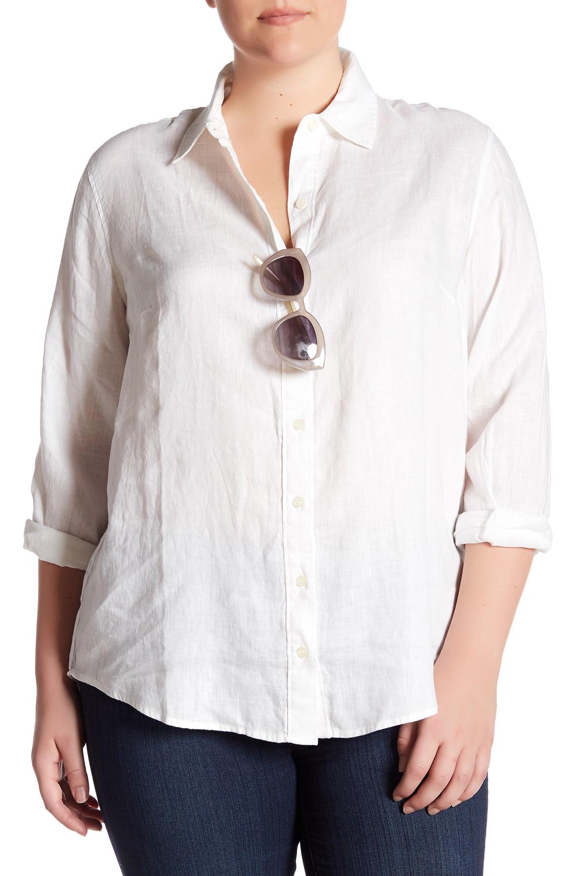 Workshop Long Sleeve Button Down Linen Shirt (plus Size) in White - Lyst