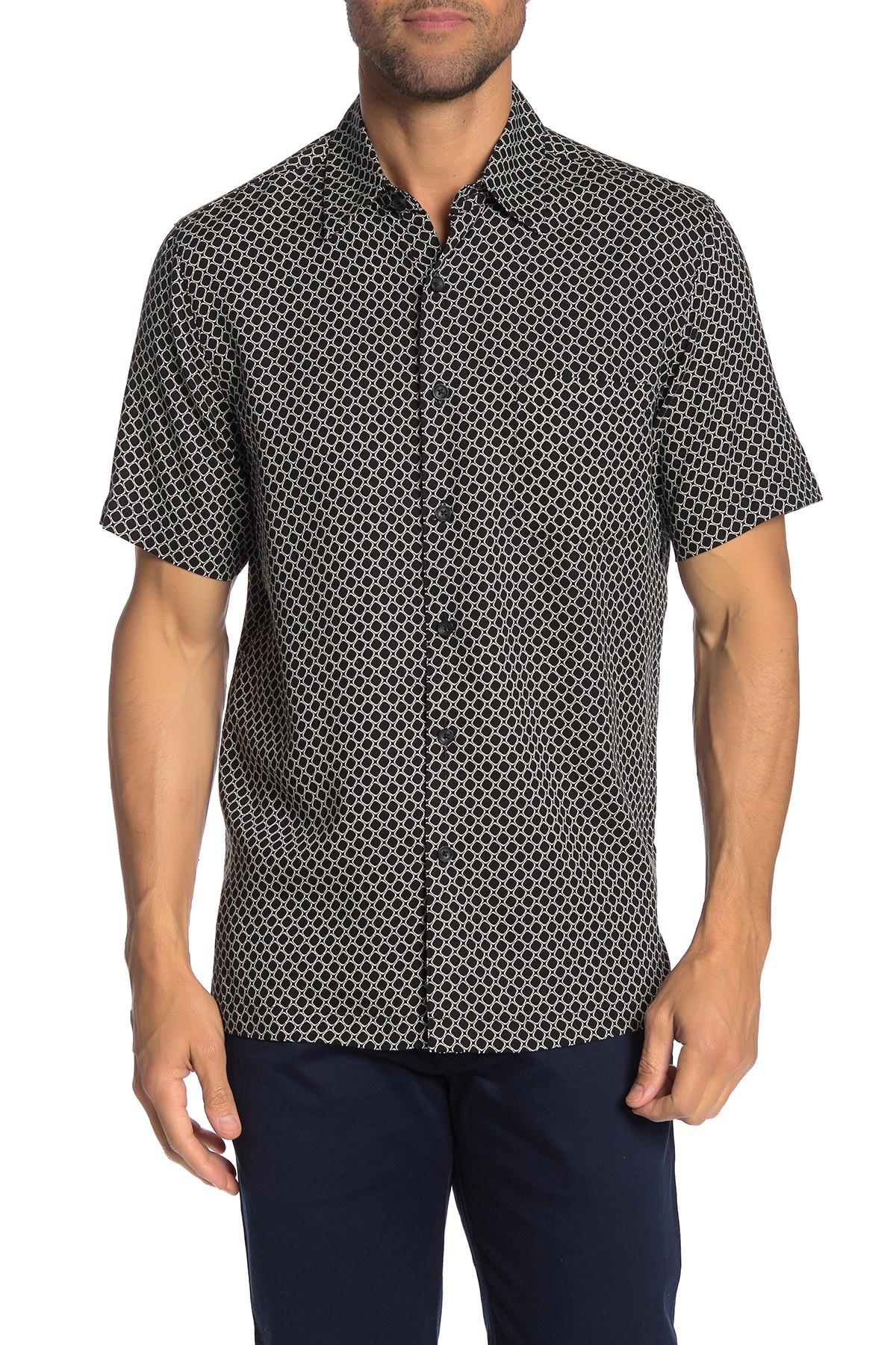 Tocco Toscano Silk Honeycomb Print Short Sleeve Shirt in Black for Men ...