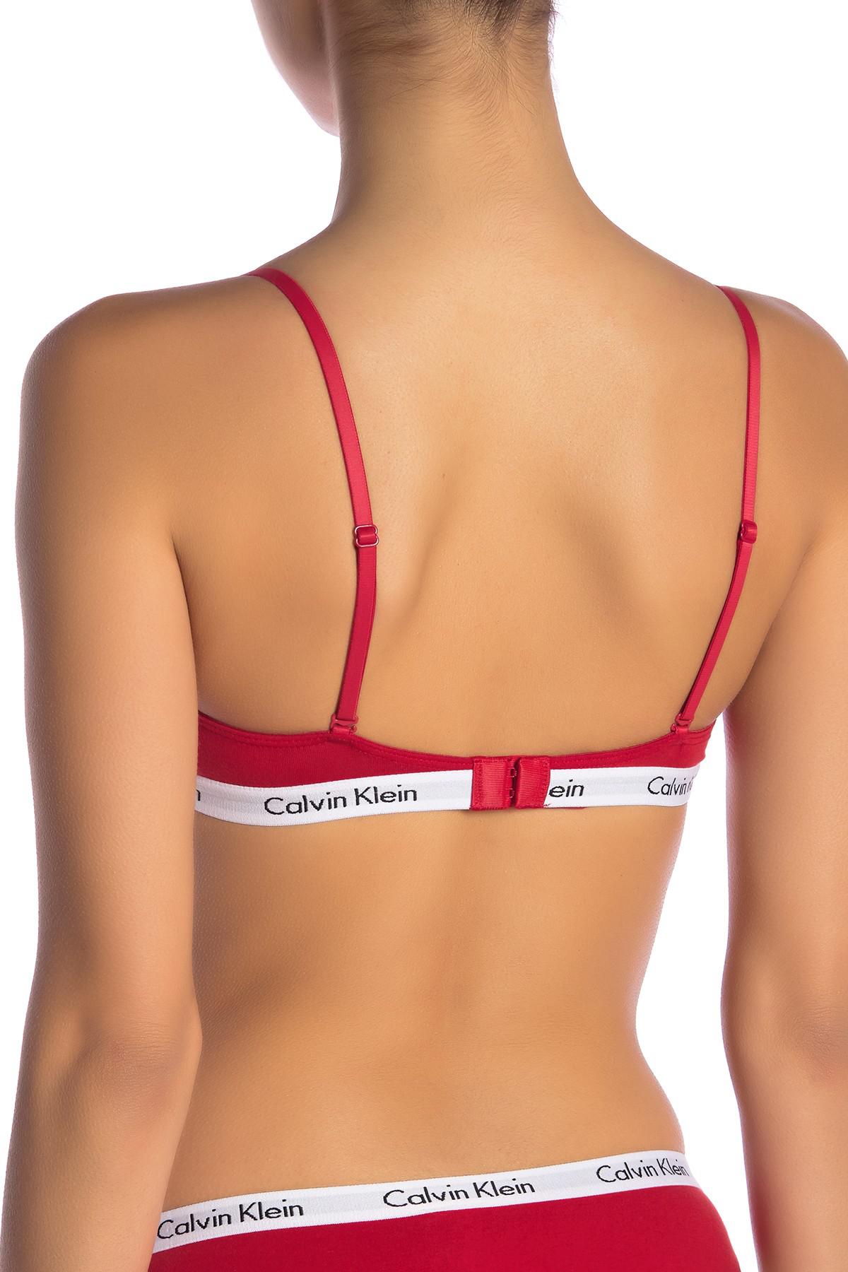 Calvin Klein Cotton Triangle Cup Bralette in Red - Lyst