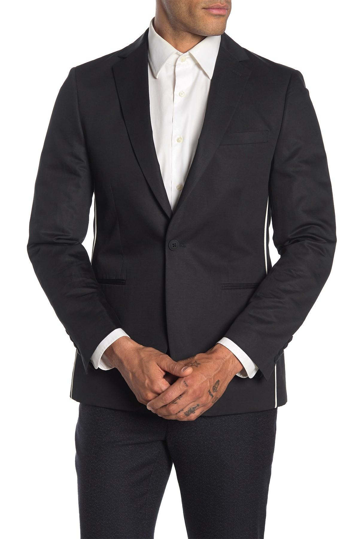 Calvin Klein Cotton Black Slim Fit Pipe Trim Suit Separate Jacket for Men Lyst