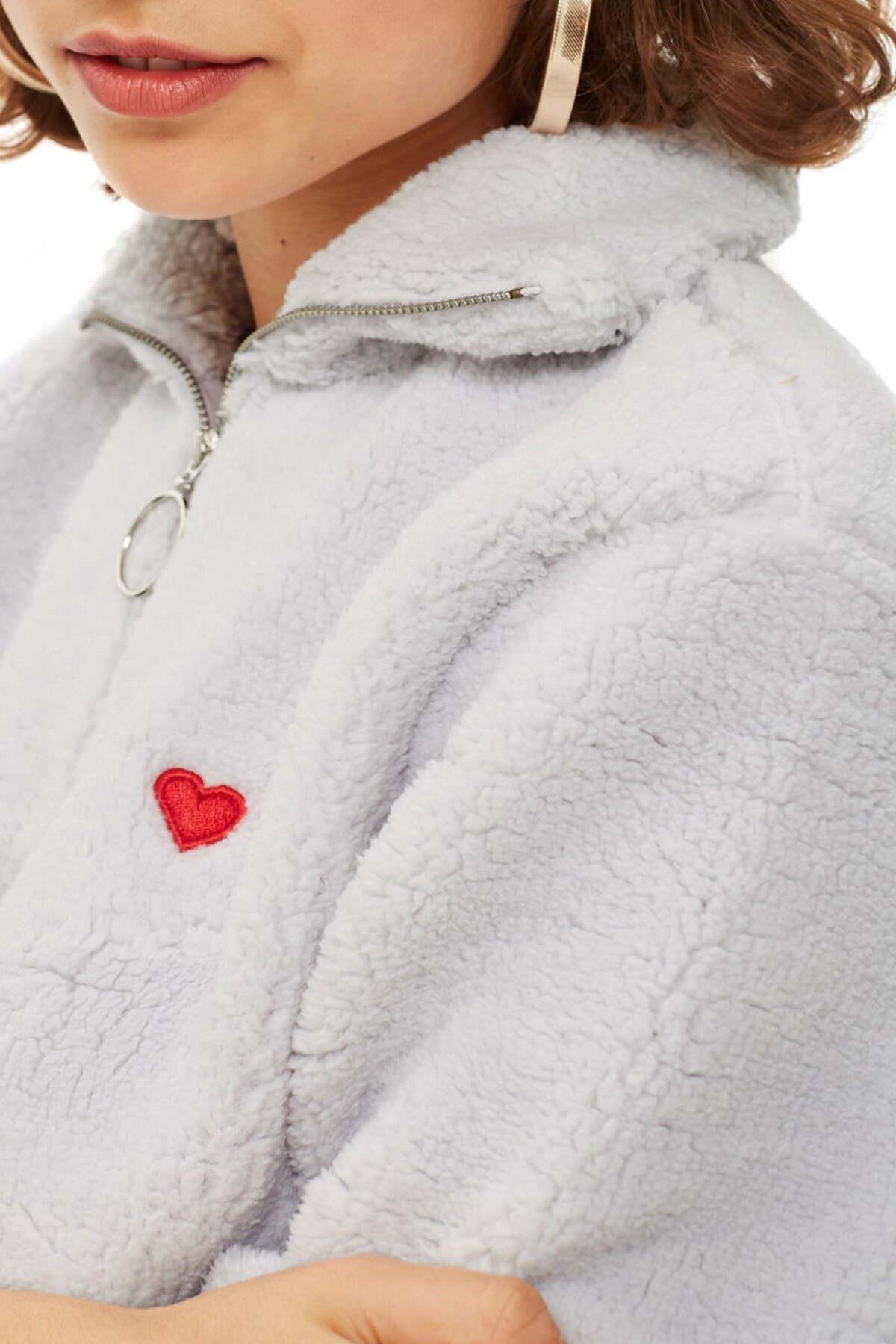 Heart embroidered zip funnel sweatshirt Clearance