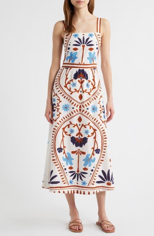 carmen bohemia cotton midi dress Cleobella Mixed Print & Linen in White Women's dresses