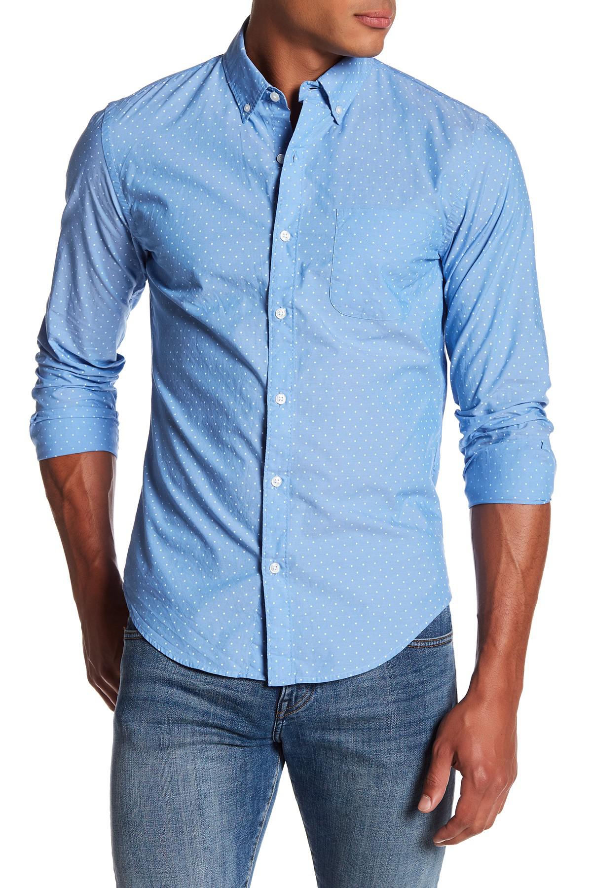 Lyst Bonobos Long Sleeve Polka Dot Print Slim Fit Woven Shirt in Blue