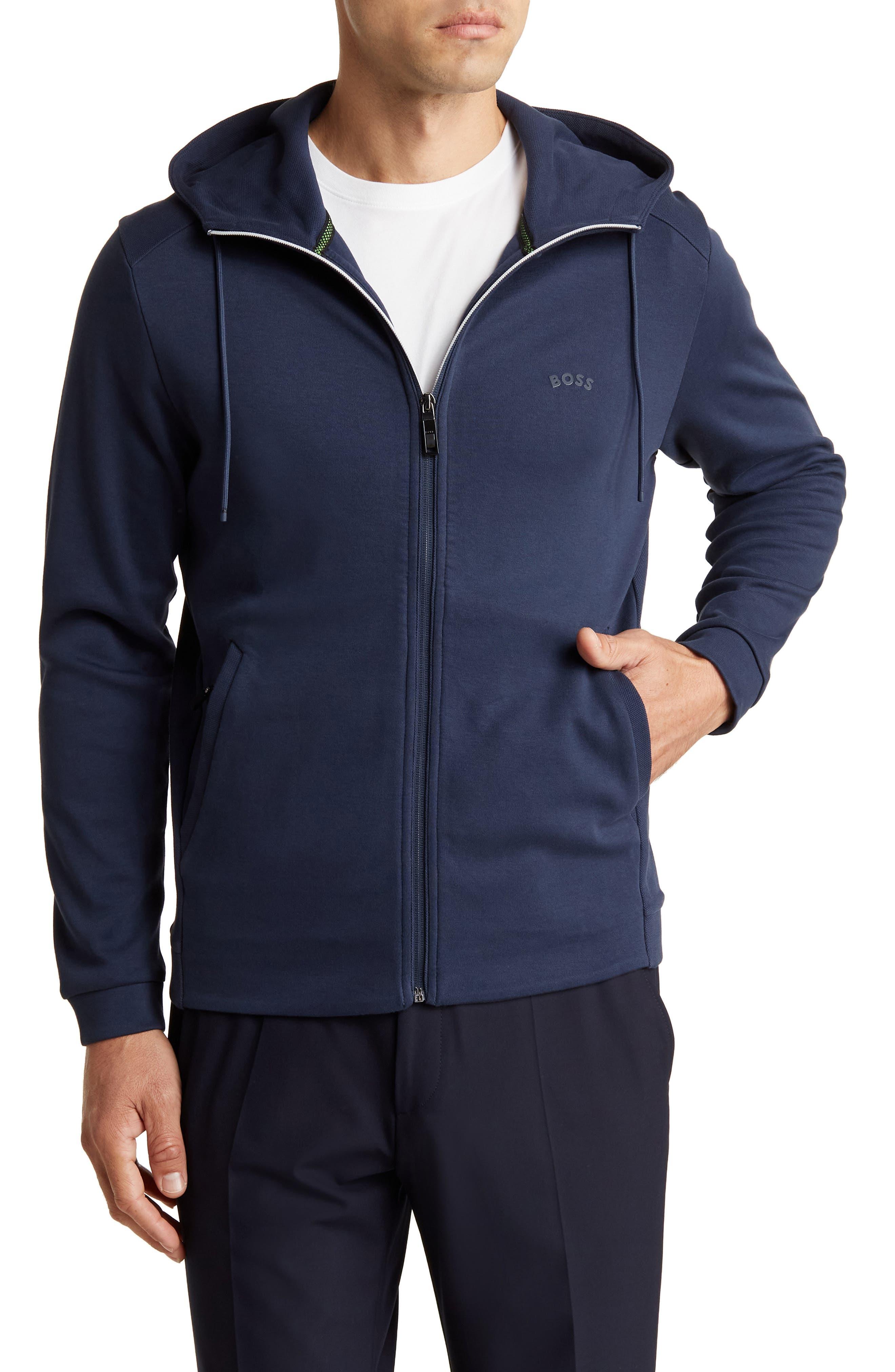 BOSS Saggy Curved Full Zip Hoodie in Blue for Men | Lyst