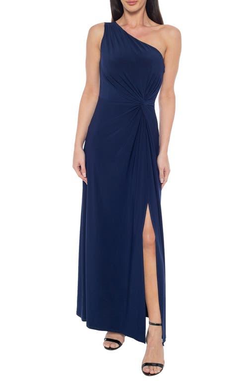 Marina One-Shoulder Front Twist A-Line Gown in Blue | Lyst Marina One-Shoulder Front Twist A-Line Gown in Blue | Lyst