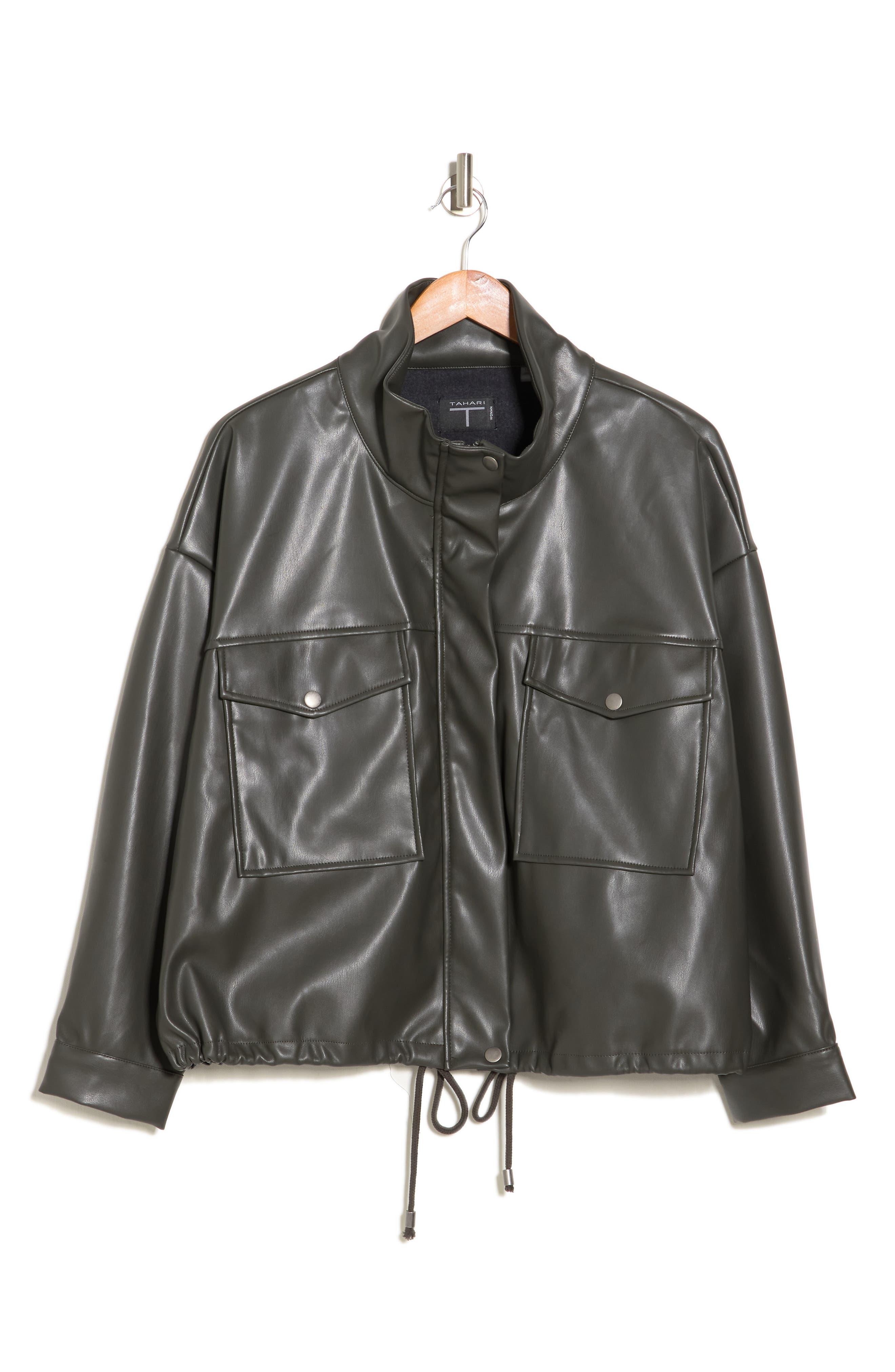T Tahari Faux Leather Bomber Jacket in Black | Lyst