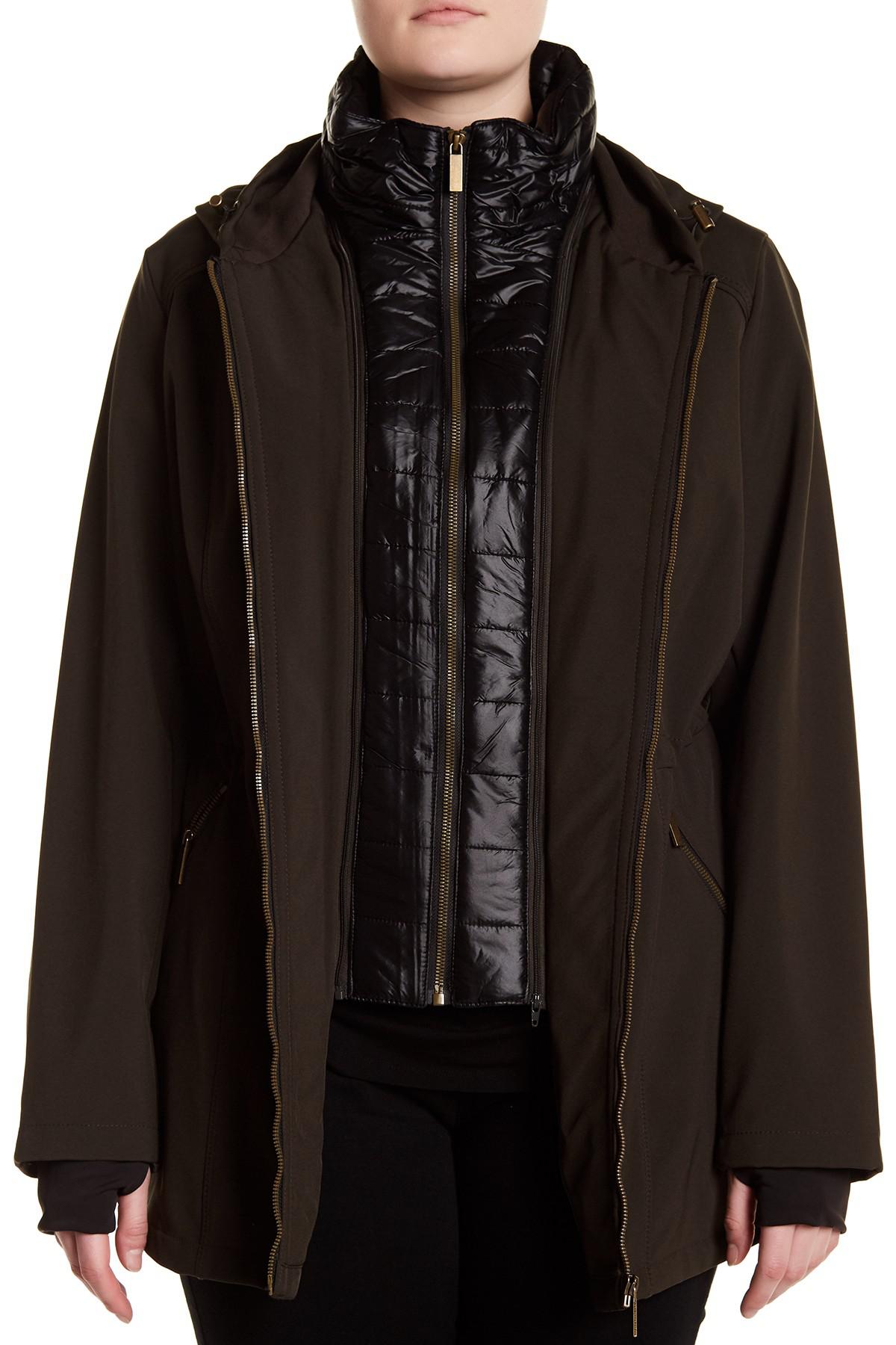 Lyst French Connection Full Zip Hooded Rain Coat Plus Size In Black Gallery