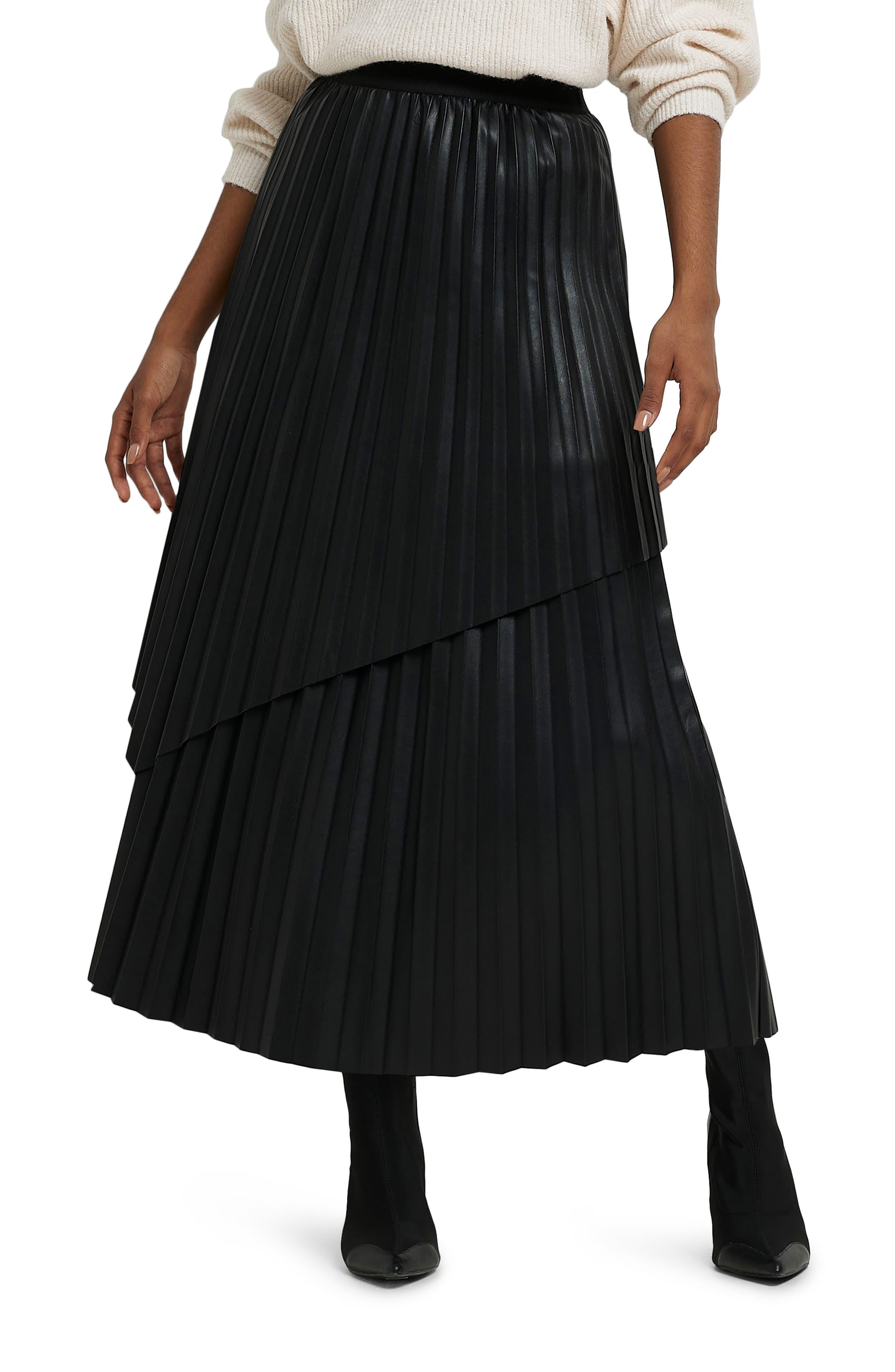 River Island Faux Leather Layered Skirt in Black | Lyst